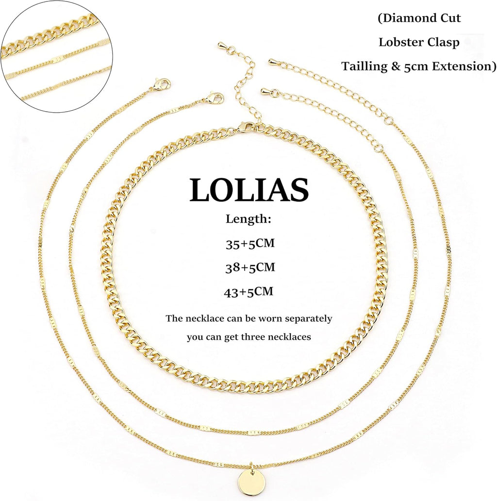 LOLIAS Damenkette 3er Set Gold Roségold Silber Layering mit Anhaengern
