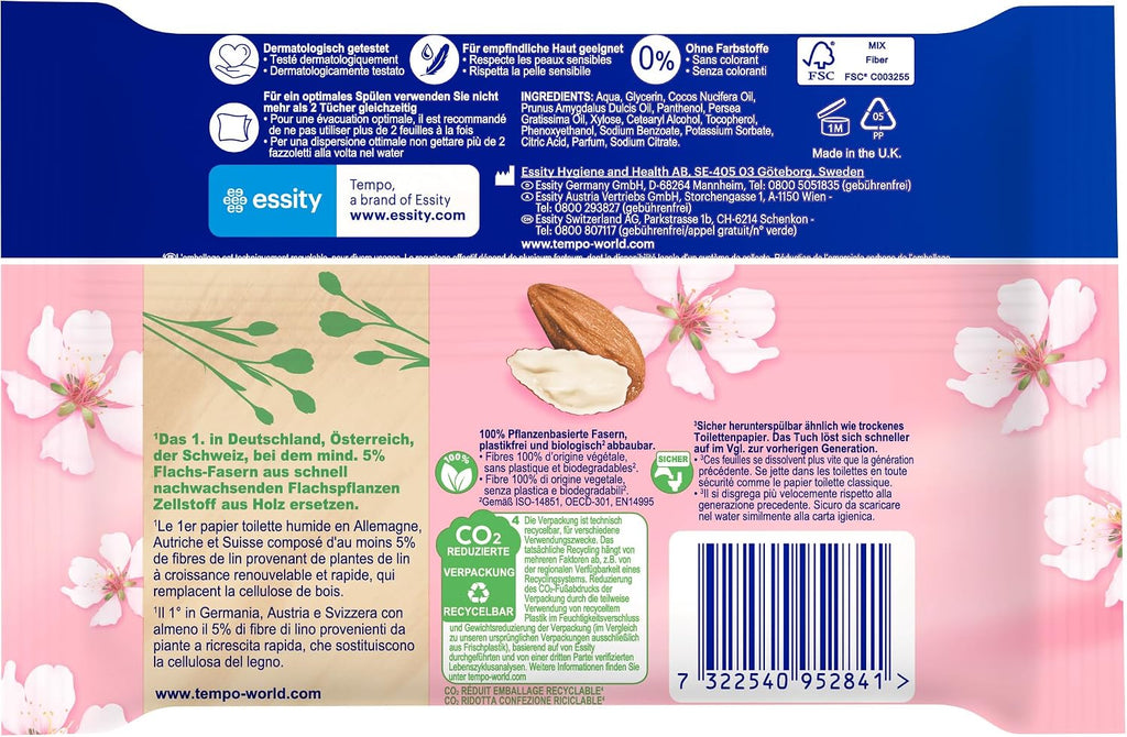 Feuchtes Toilettenpapier Mandelmilch Panthenol 16er Pack (8x2x42)