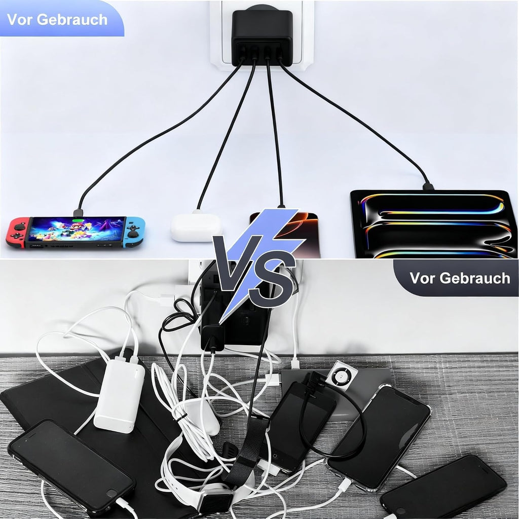 45W USB C Ladegeraet 4 Port Schnellladegeraet mit USB A und USB C