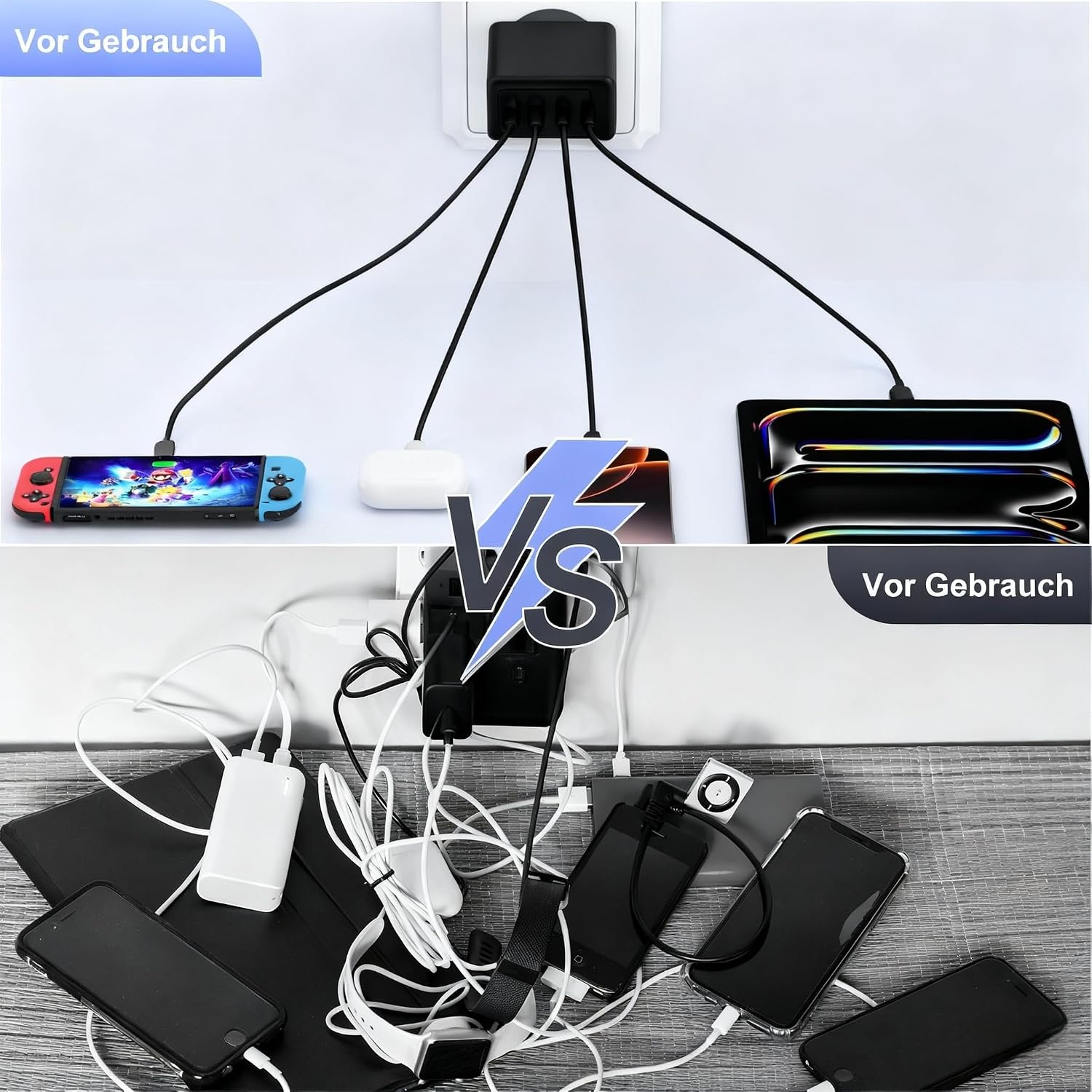 45W USB C Ladegeraet 4 Port Schnellladegeraet mit USB A und USB C