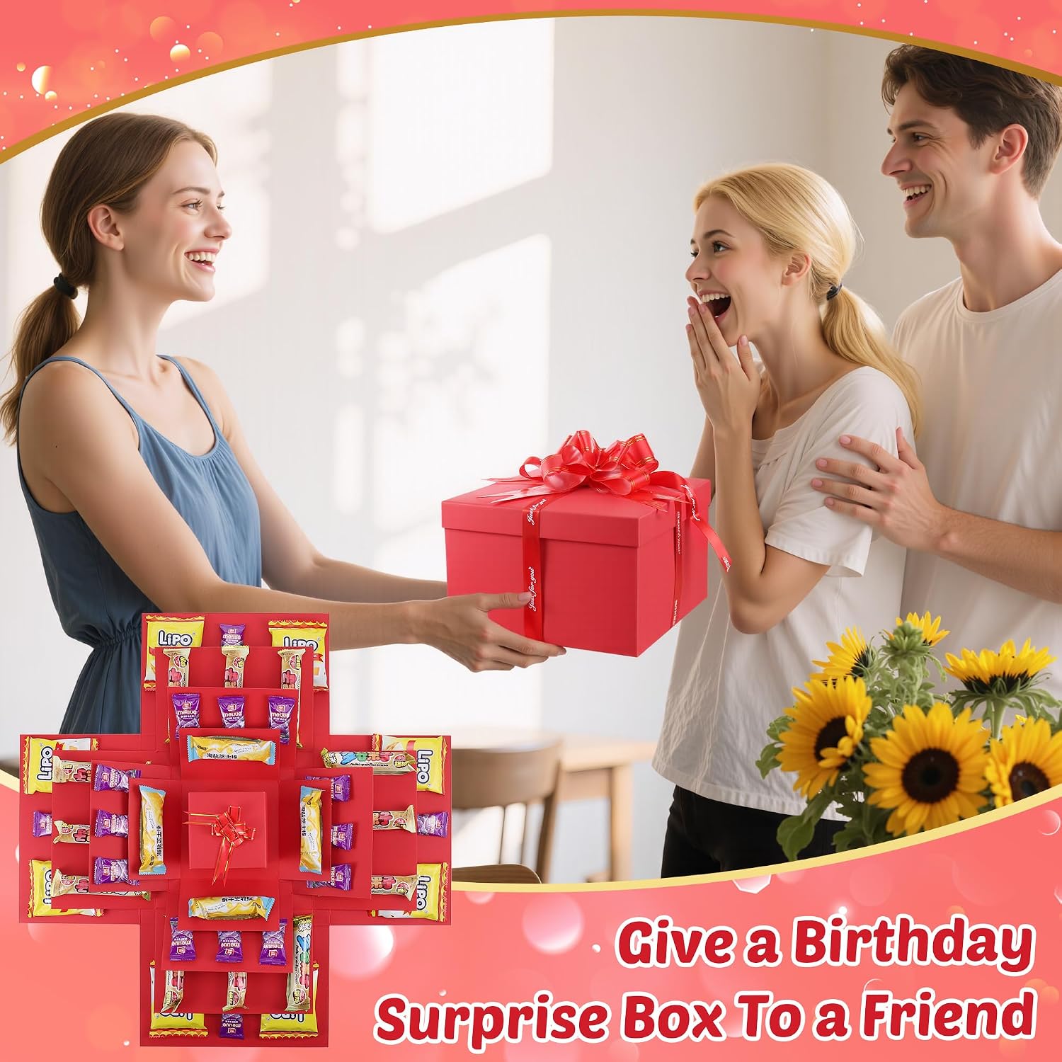JIANTA Explosionsbox Geschenkbox 5-lagig zum Geburtstag Schwarz DIY Ueberraschung