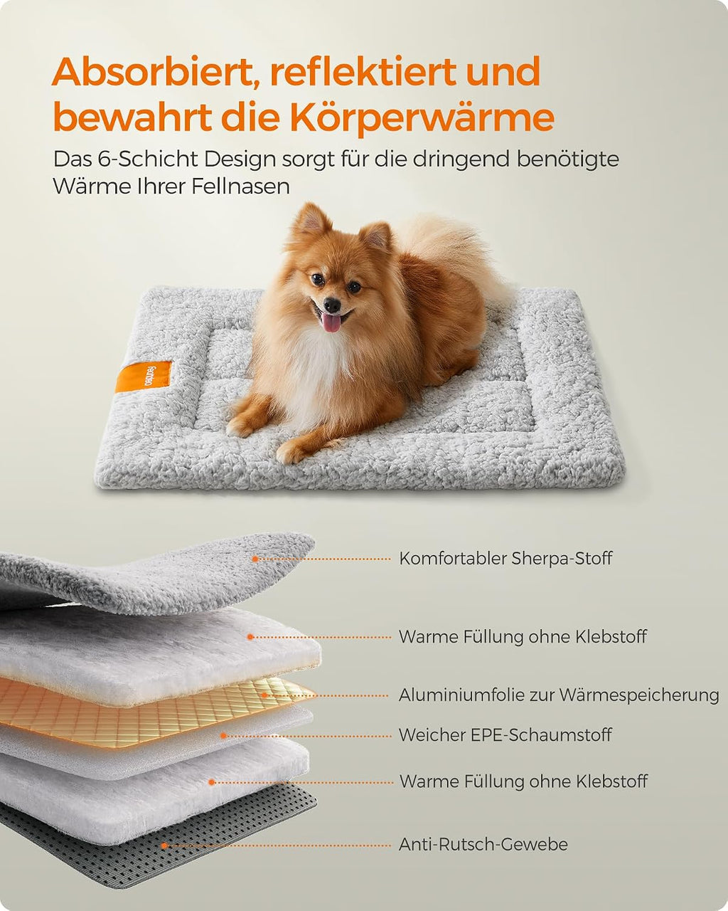 Feandrea Hundedecke 60x45 cm S rutschfest maschinenwaschbar hellgrau 45cm-75cm
