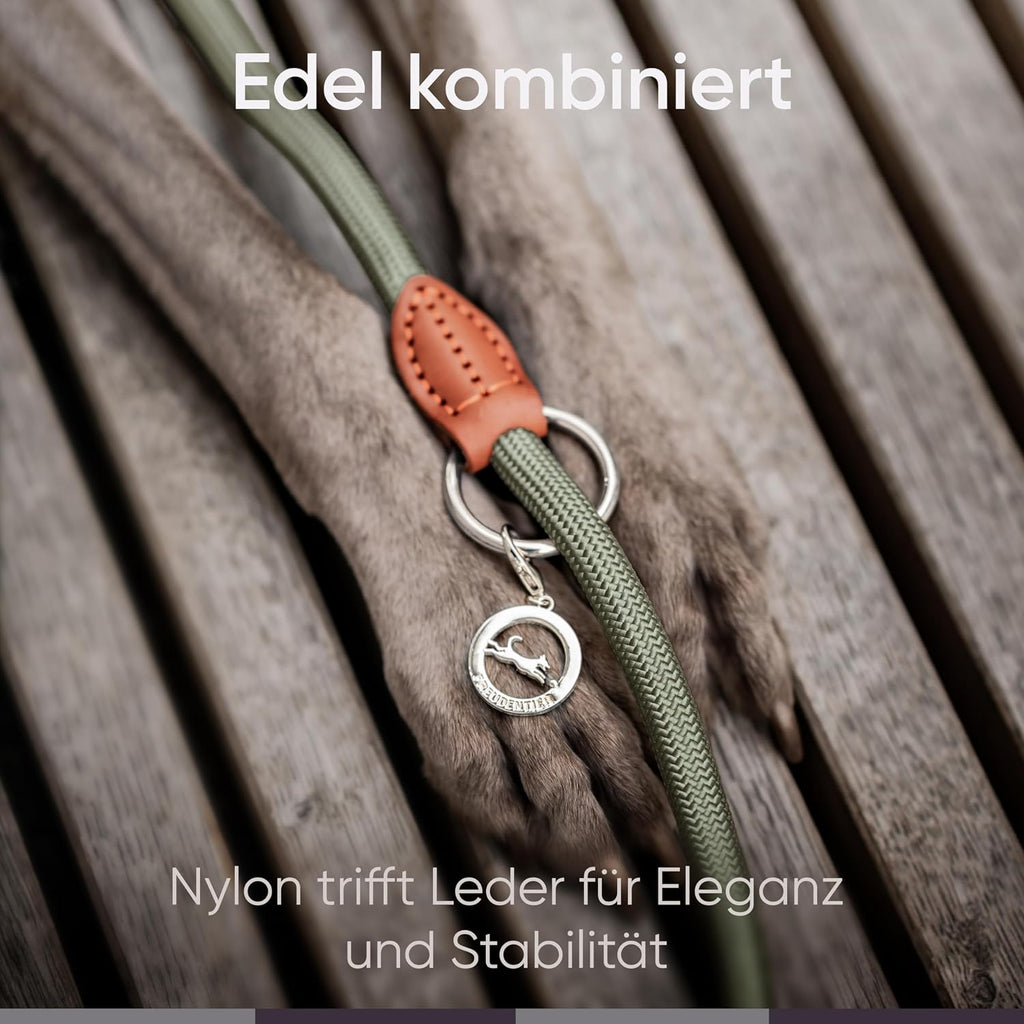 Freudentier verstellbare Hundeleine Nylon mit Lederoptik Schwarz 2m-3m