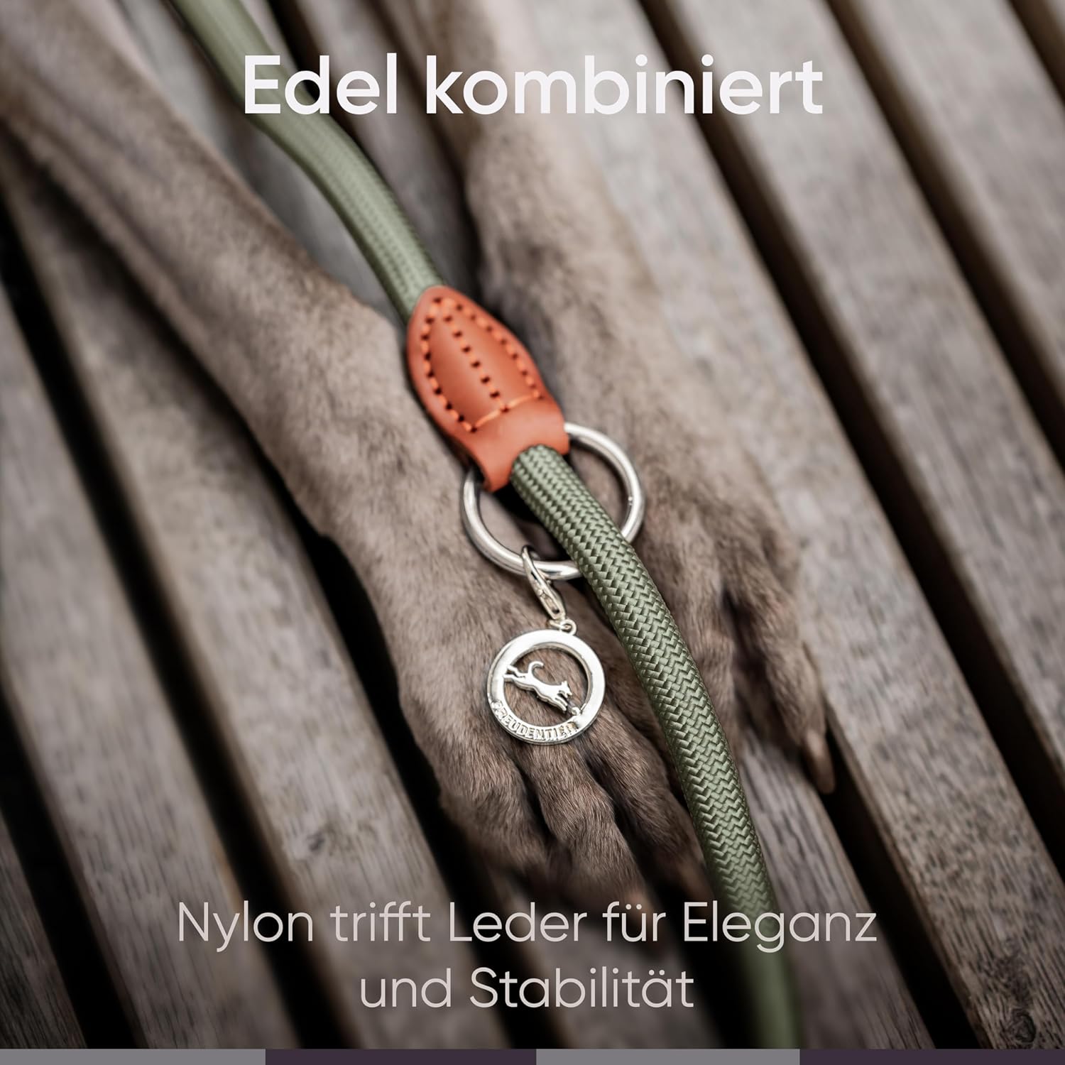 Freudentier verstellbare Hundeleine Nylon mit Lederoptik Schwarz 2m-3m
