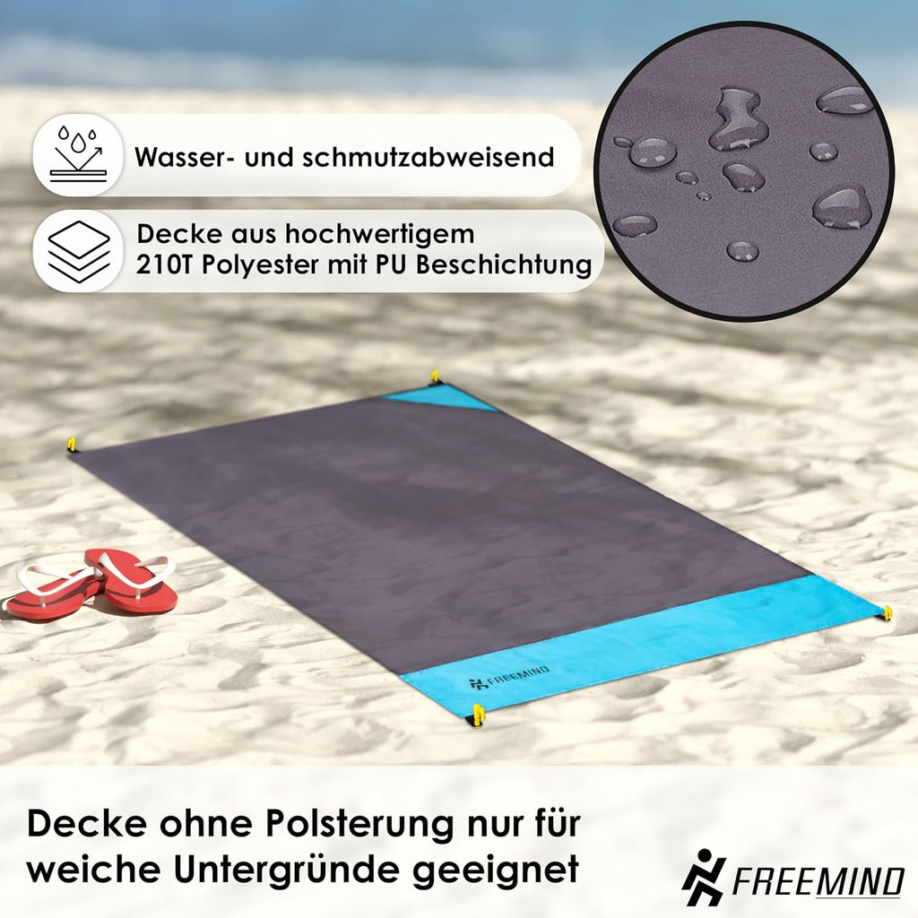 freemind Stranddecke 140x200 cm wasserabweisend sandfrei ultraleicht inkl. Herin