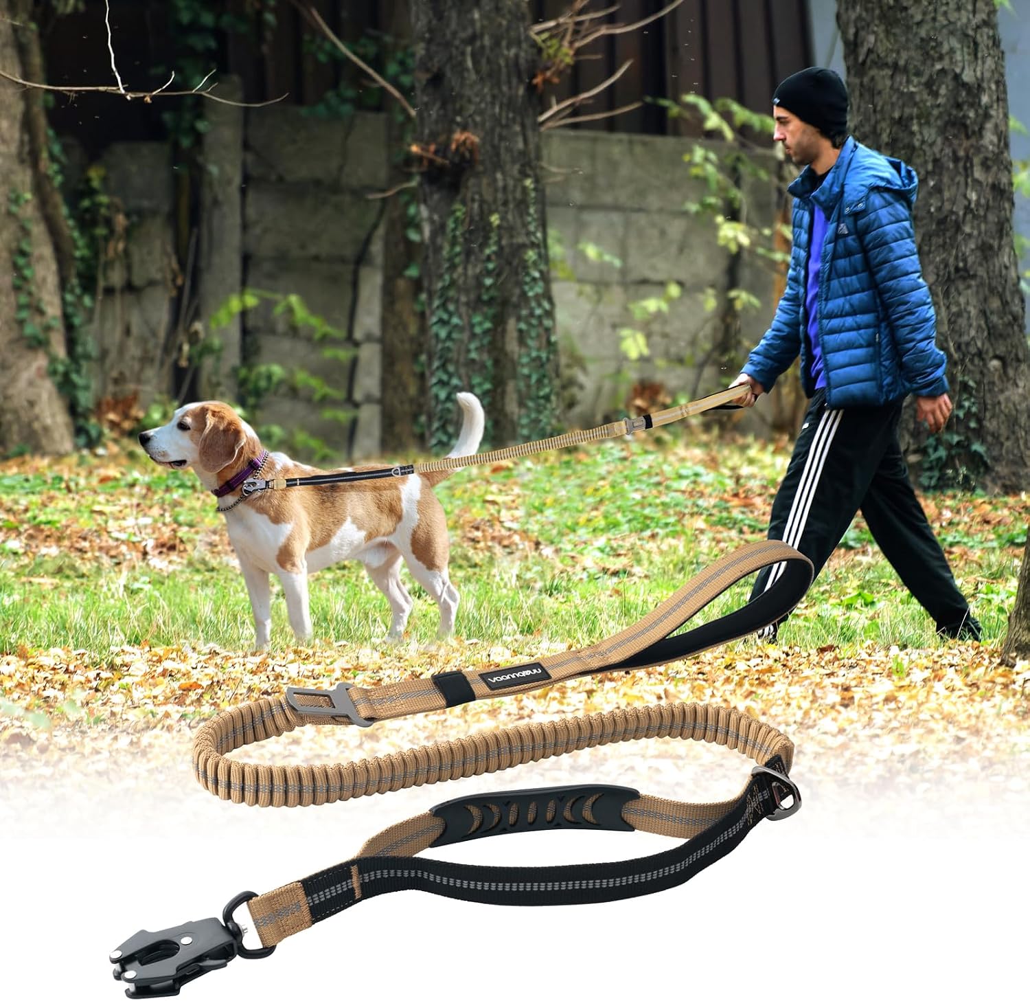 Taktische Hundeleine 1,2-1,8 m mit Schnellverschlusskarabiner reflektierend