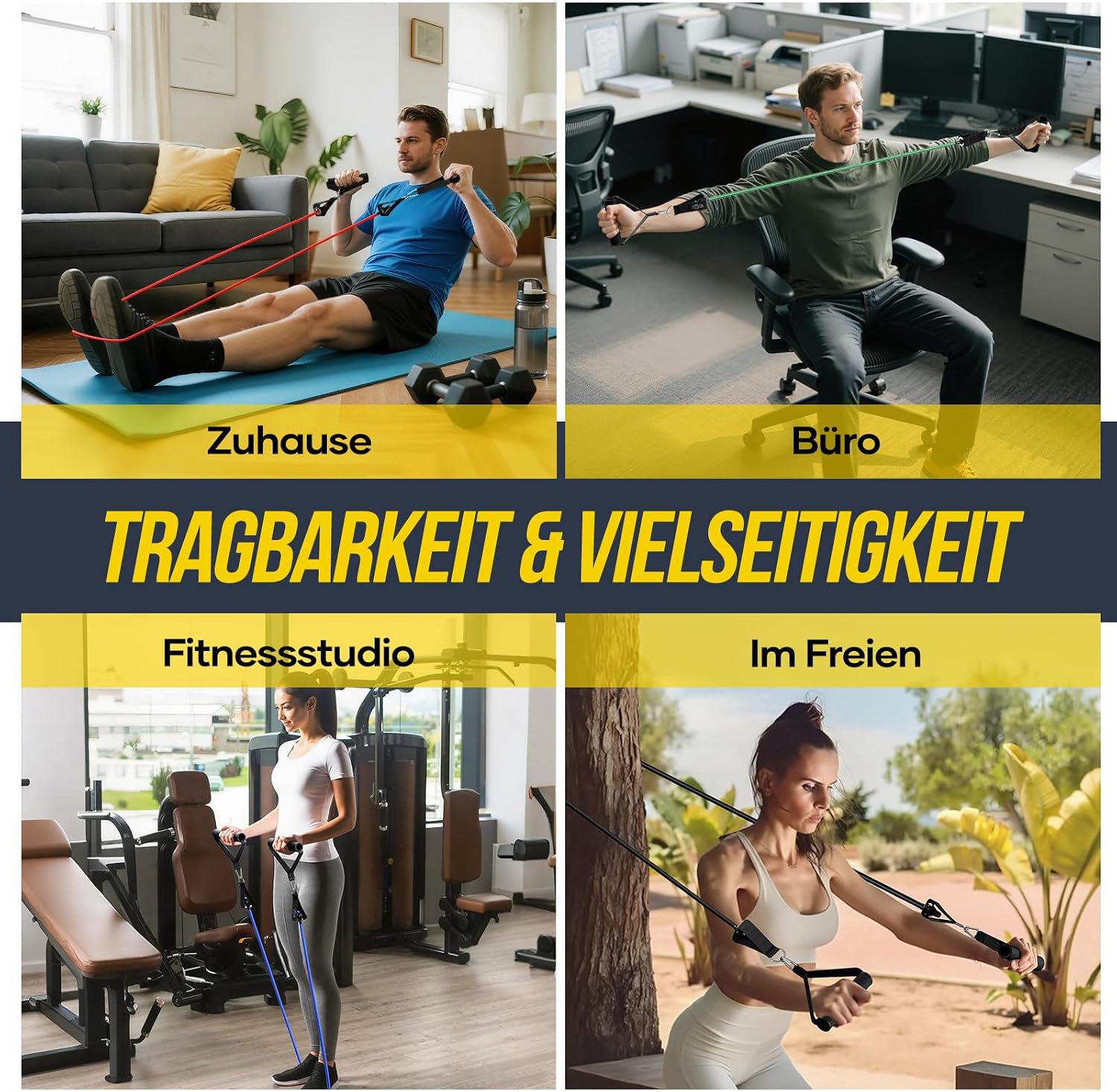 Fokky Resistance Bands Set 5 Baender mit Tueranker, Griffen und Knoechelriemen