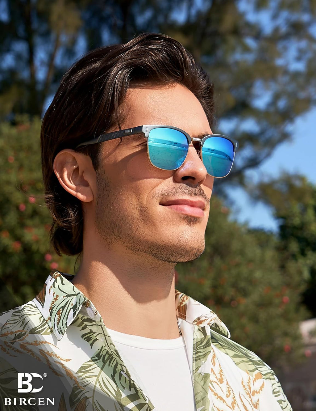 Polarisiert Sonnenbrille Herren UV400 Retro Halbrahmen Fahren Angeln Reisen