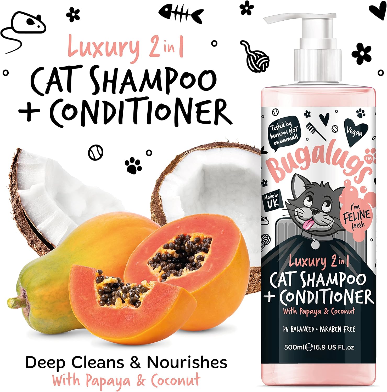 Bugalugs Katzenshampoo mit Conditioner 2in1 500 ml Pumpspender