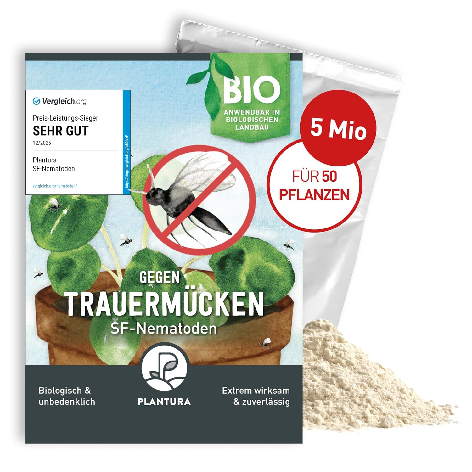 Plantura Nematoden gegen Trauermuecken zum Giessen 5 Mio fuer 5 m² (ca. 50 Pflanzen