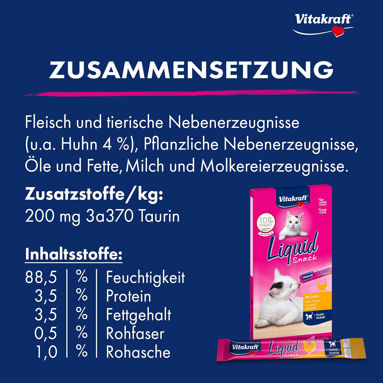 Vitakraft Liquid Snack Katzenleckerli cremig mit Huhn und Taurin 6x15g