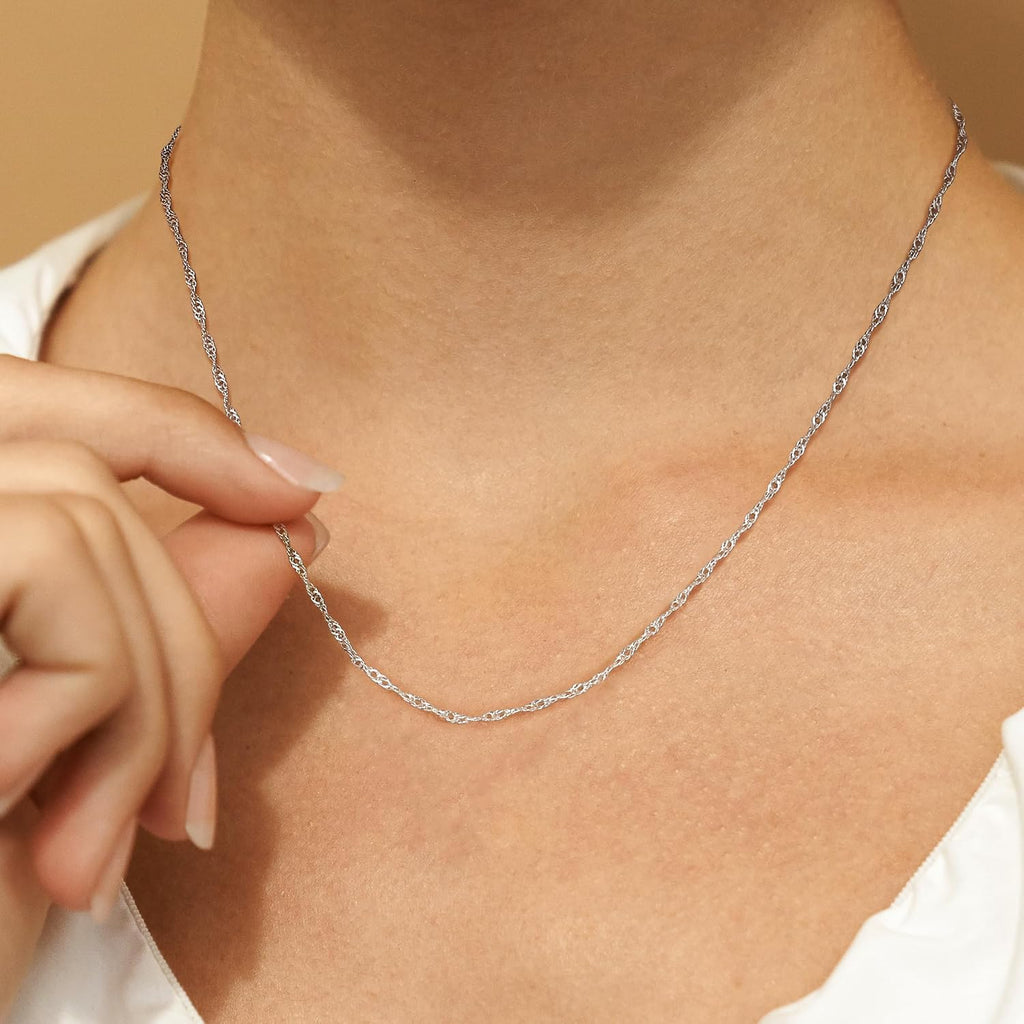 CASSIECA Damen 2er Set Silber Ketten Layered Singapur- und Popcornkette