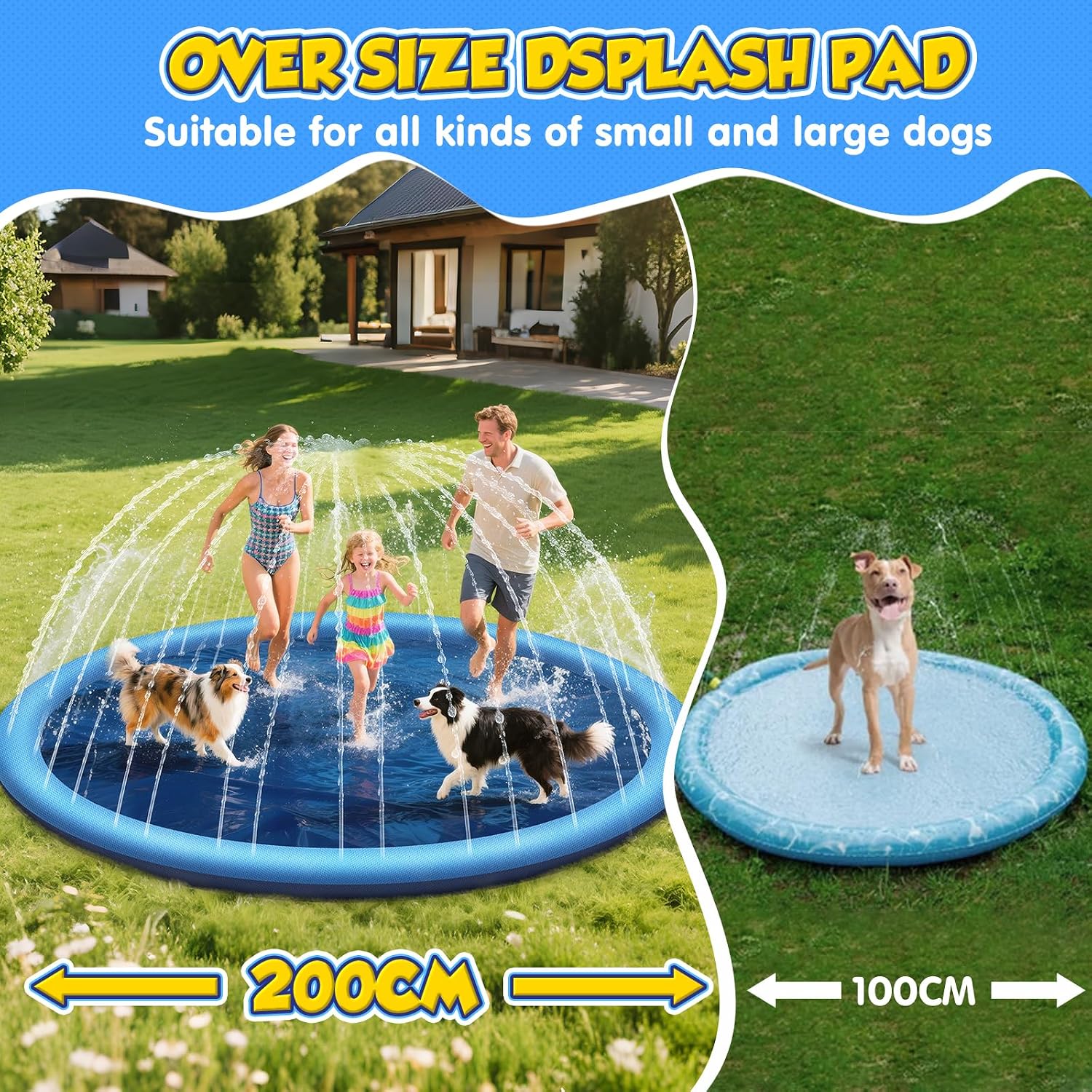 Wassersprinkler Splash Pad 200 cm rund mit Antirutsch Kinder Gartenspielzeug