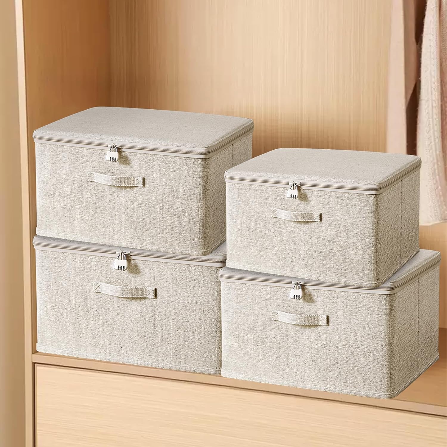 Aufbewahrungsbox faltbar Baumwolle Leinen abschließbar 30x20x14cm 14cm-26cm