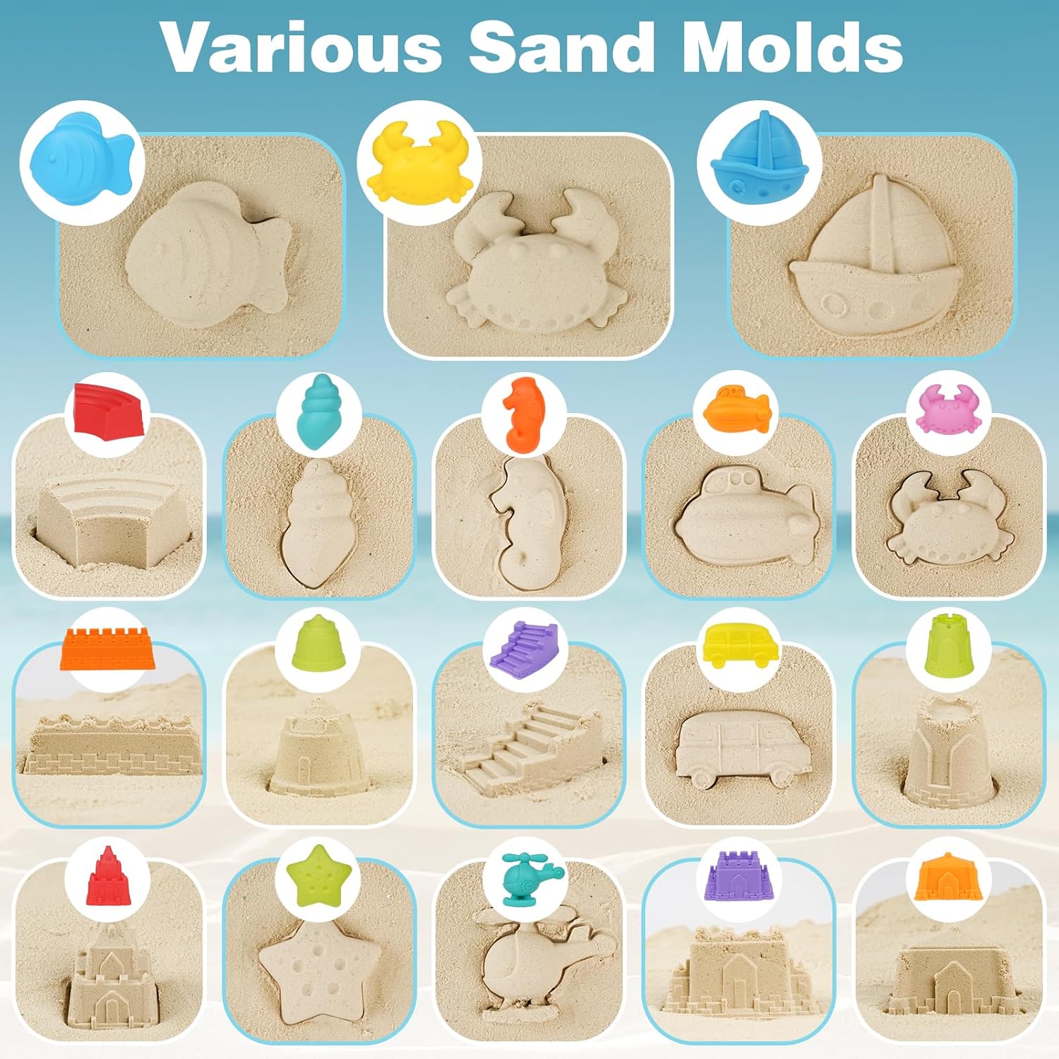 Sandspielzeug 26-teilig Kinder Strand Set mit Eimer Schaufel Foermchen