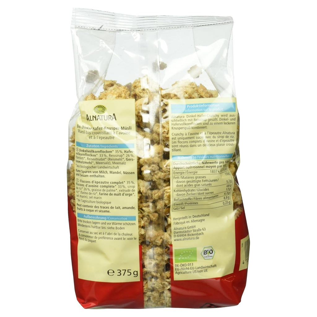 Dinkel Hafer Crunchy Knuspermuesli Fruehstueck verschiedene Sorten