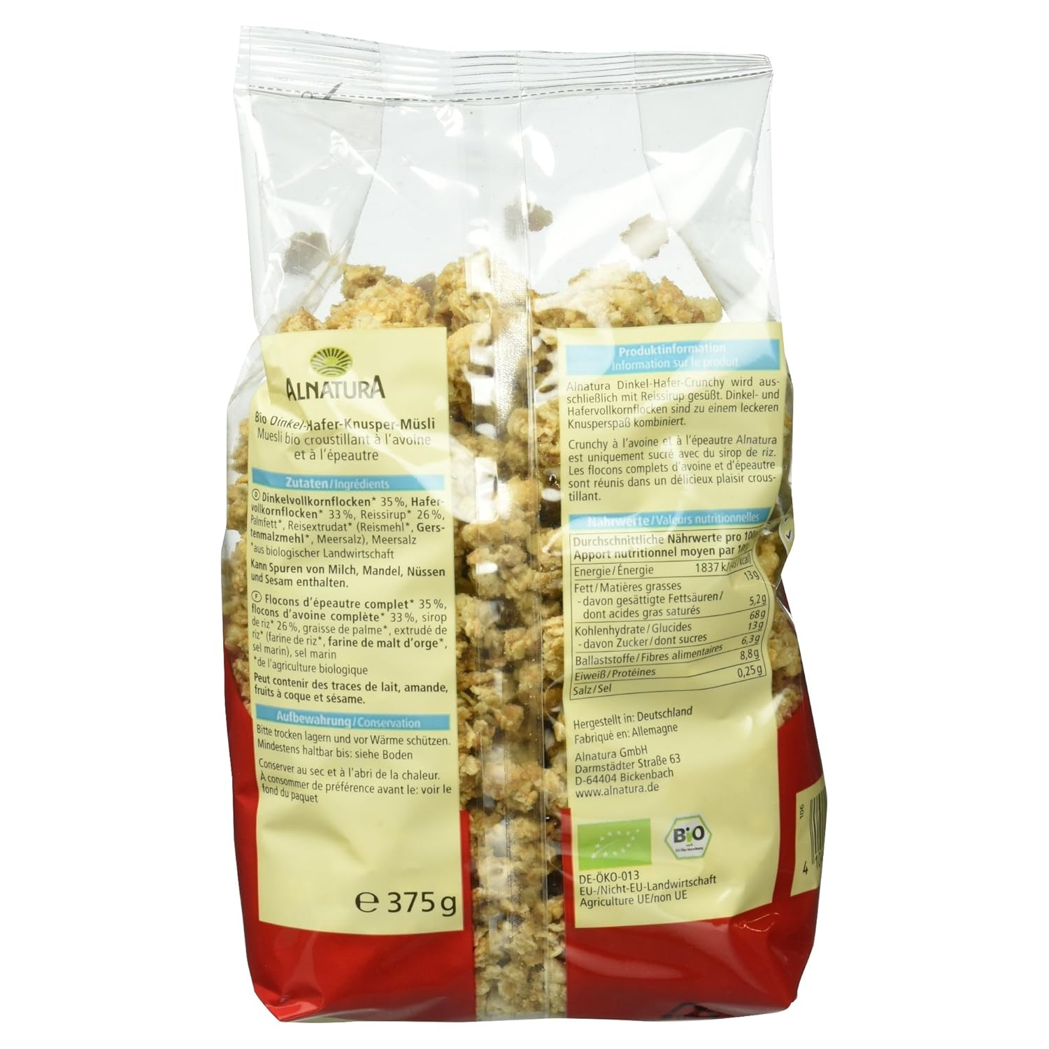 Dinkel Hafer Crunchy Knuspermuesli Fruehstueck verschiedene Sorten