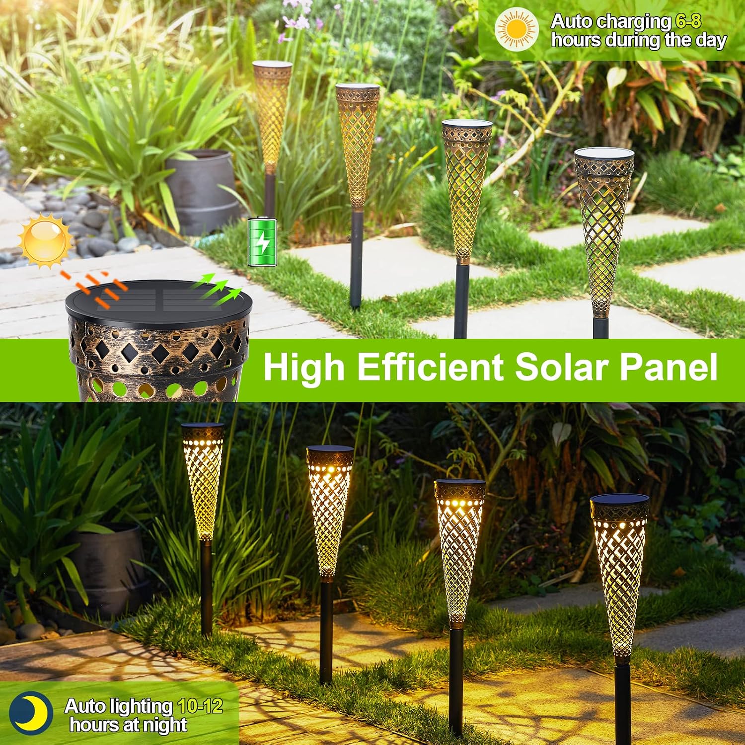 GEARLTIE Solarlampen Aussen 4er Set 800mAh warm/weiss IP65 Metall Lampion