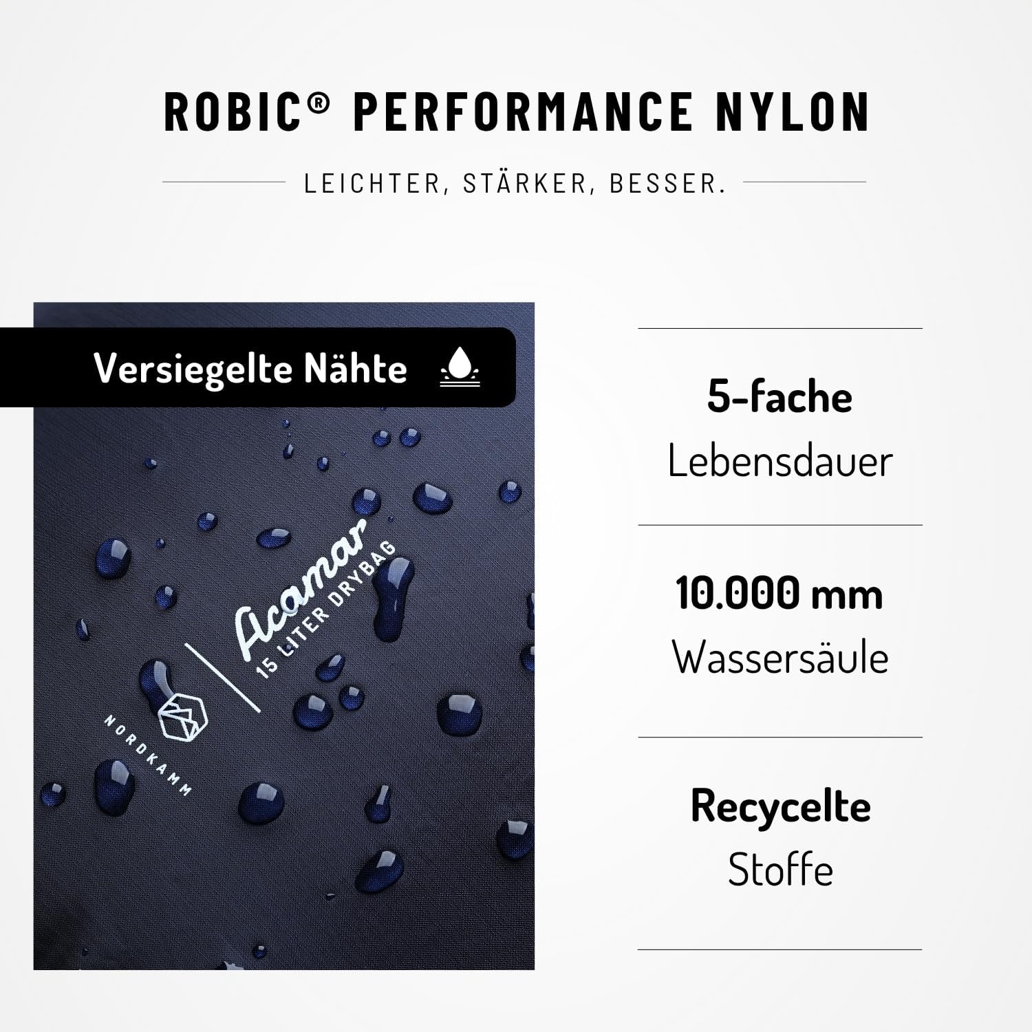 NORDKAMM Dry Bag // wasserdichter Packsack ROBIC® Nylon 10000 mm