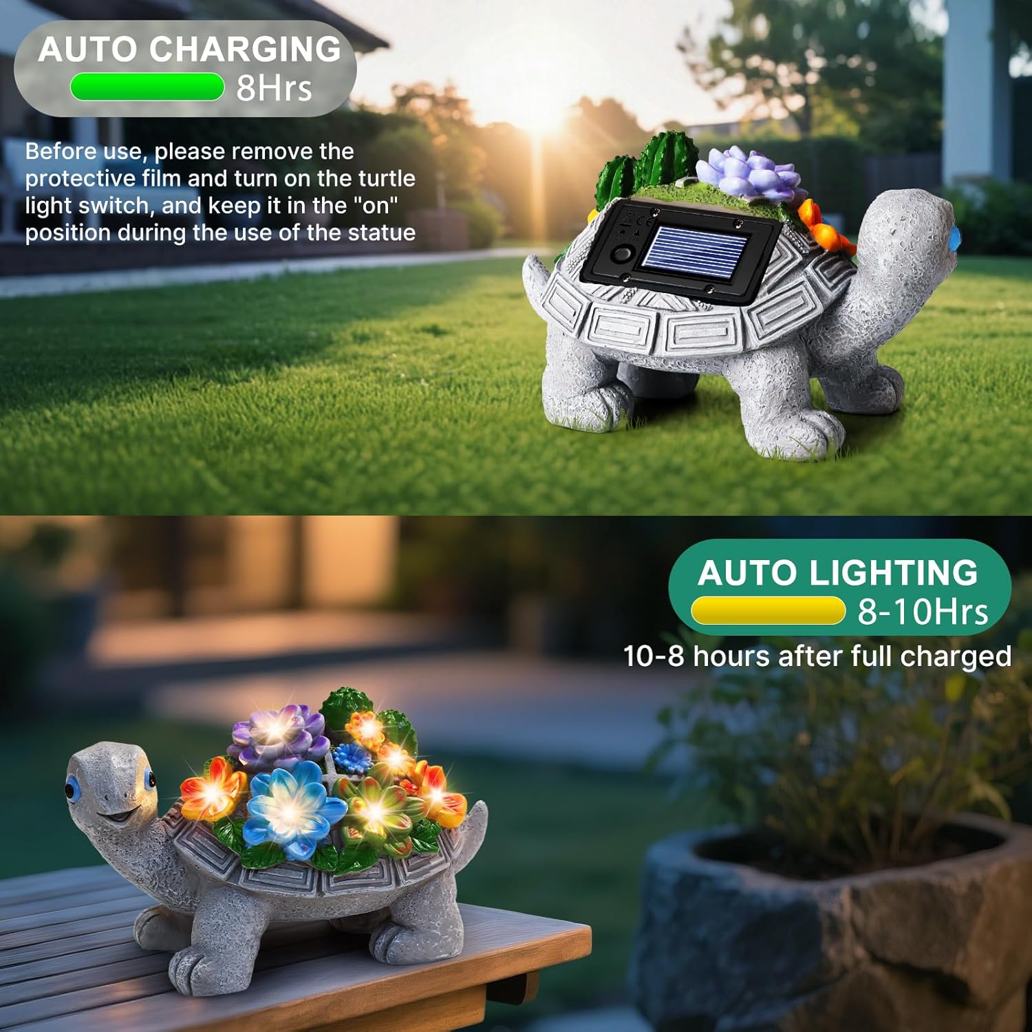 Linkax Solar Gartendekoration Schildkroete mit 7 LED Licht fuer Balkon Garten
