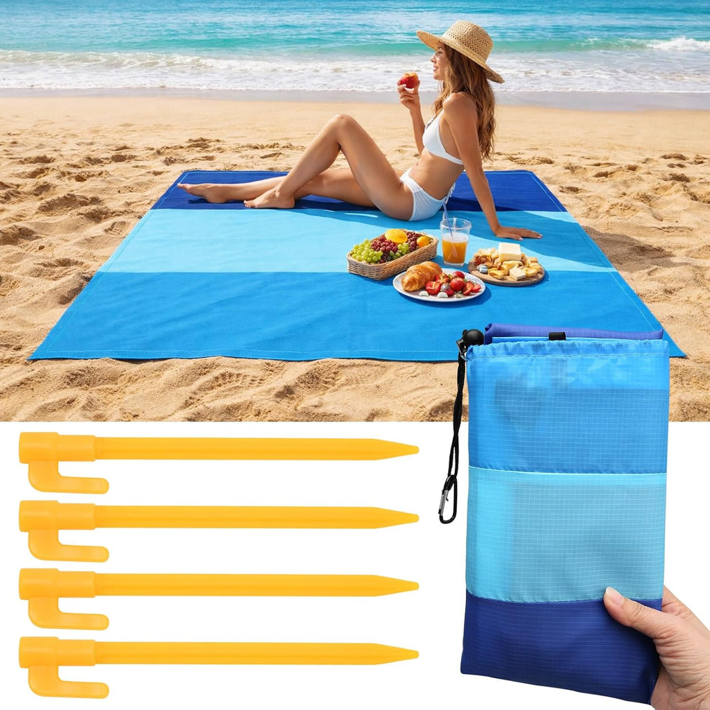 Stranddecke sandfrei 210x200 cm wasserdicht mit Heringe Tasche tragbar