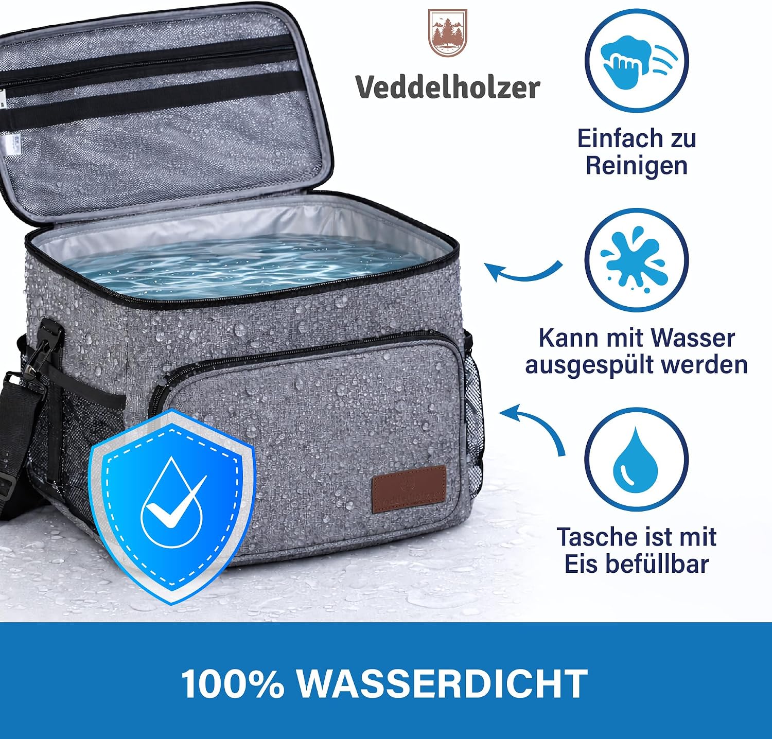Veddelholzer XXL Kuehltasche 33 L Isolierte faltbare Thermotasche mit Schultergur