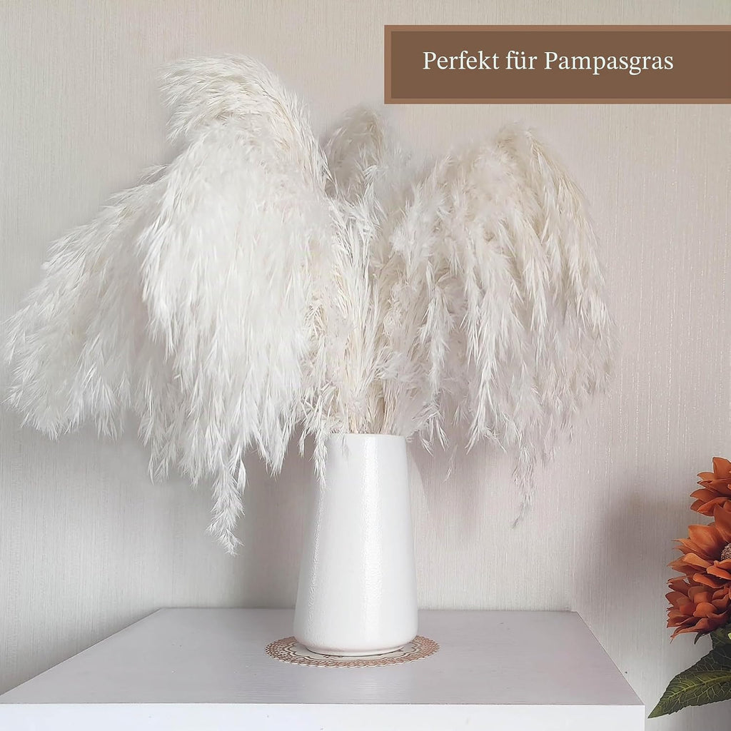 Keramikvase 15 cm Weiss - Minimalistische Blumen- und Pampasgrasvase