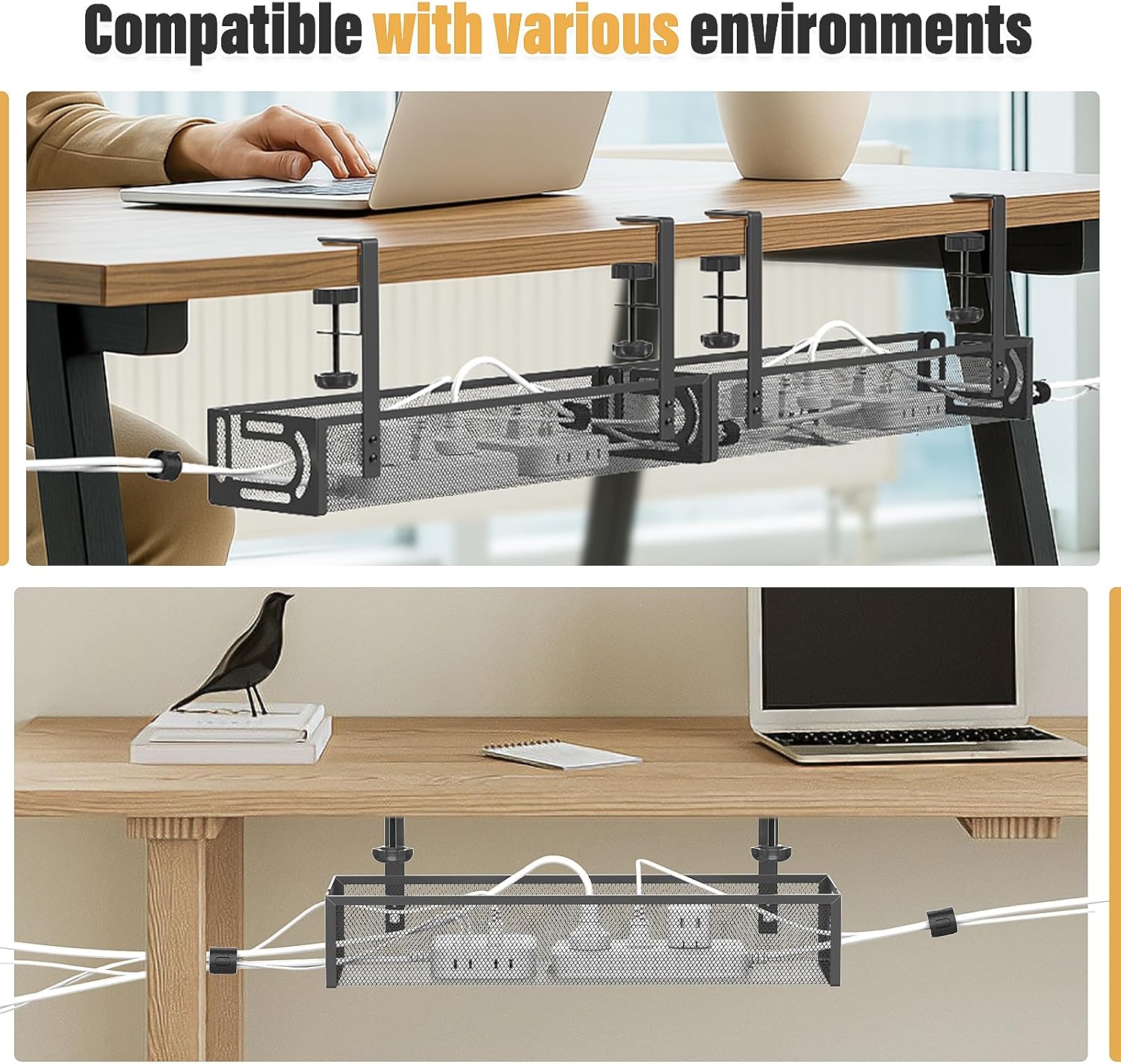 Cinati Schreibtisch Kabelmanagement Klemme ohne Bohren Organizer 40cm-64cm