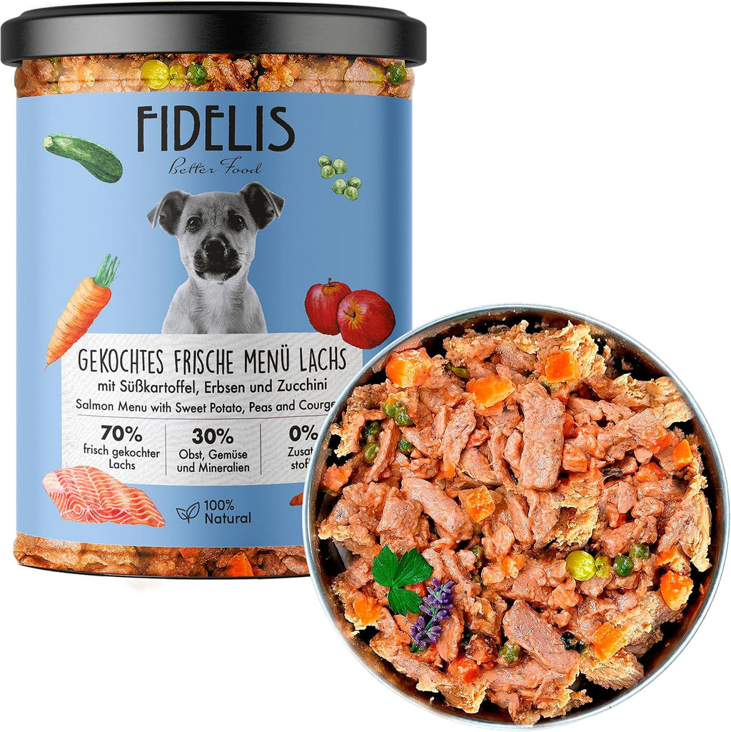 Fidelis Hundefutter nass Lachs & Suesskartoffel 6x400g Glas verschiedene Sorten