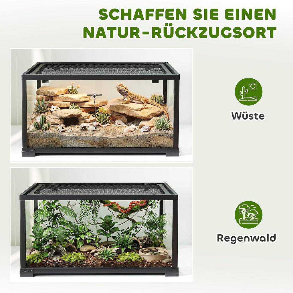 Pawhut Reptilien Terrarium Glasterrarium 60x45x32 cm schwarz ausbruchsicher