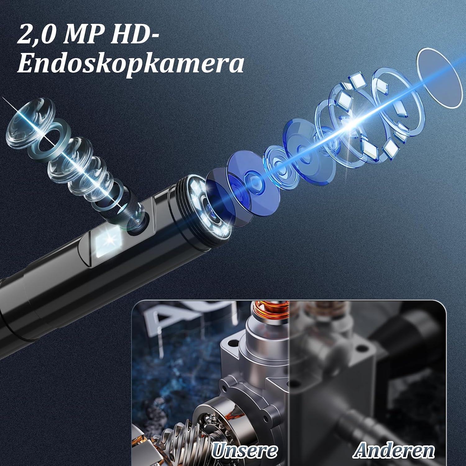Ennovor Endoskopkamera 1920 HD wasserdicht IP67 5m-10m mit 8 LED fuer Android Tab