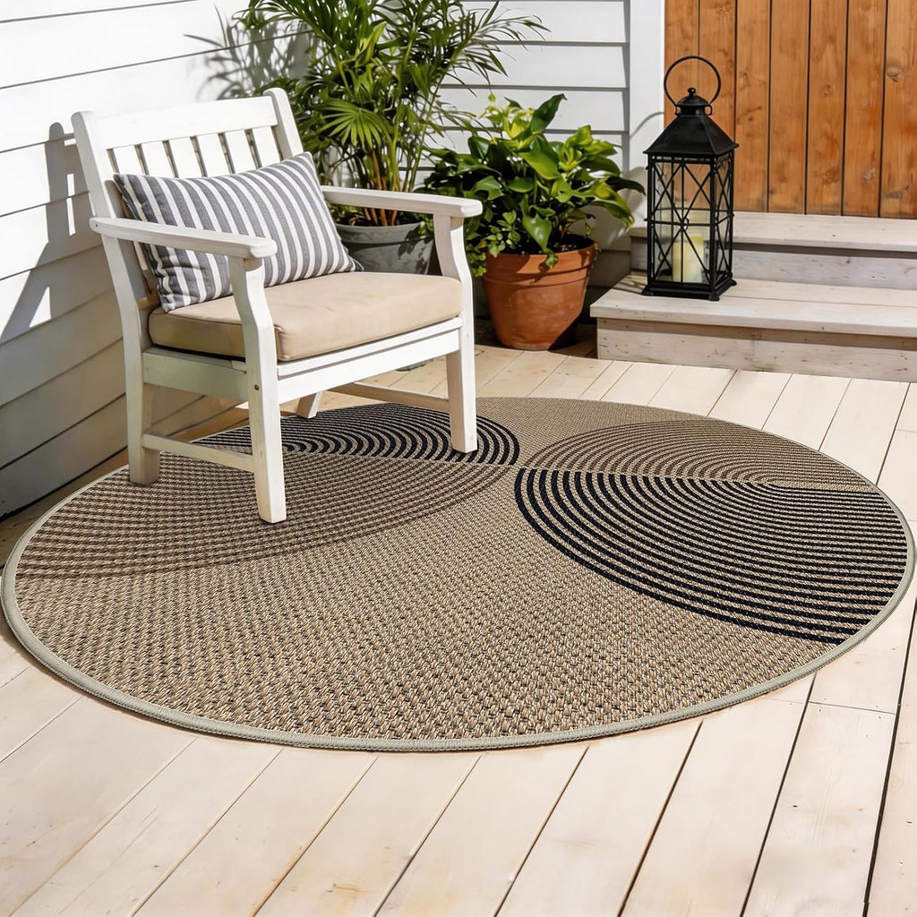 Capslpad Rundteppich Juteoptik 120cm-230cm wetterfest waschbar Schwarz