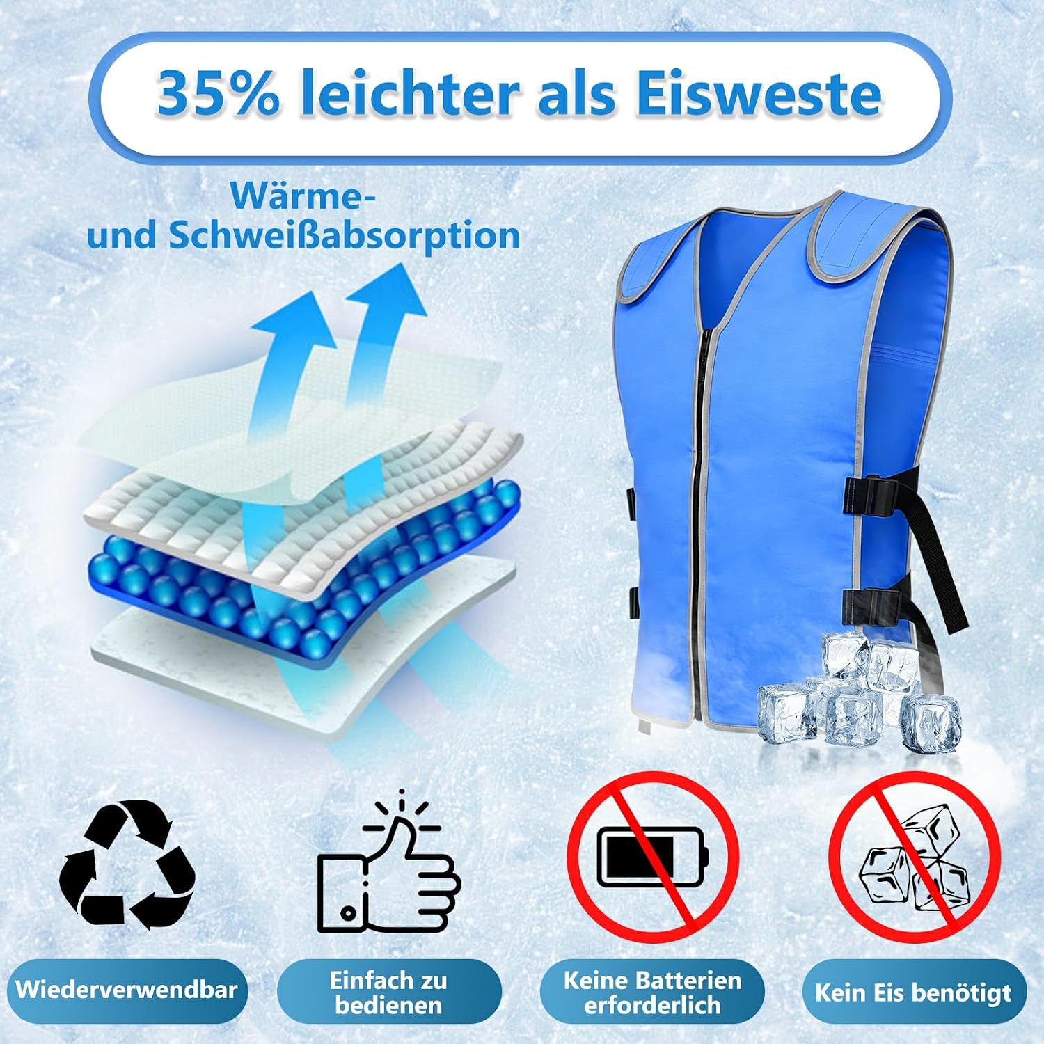 Verdunstungskuehlweste fuer Herren und Damen wasseraktivierte Kuehlweste fuer heisses