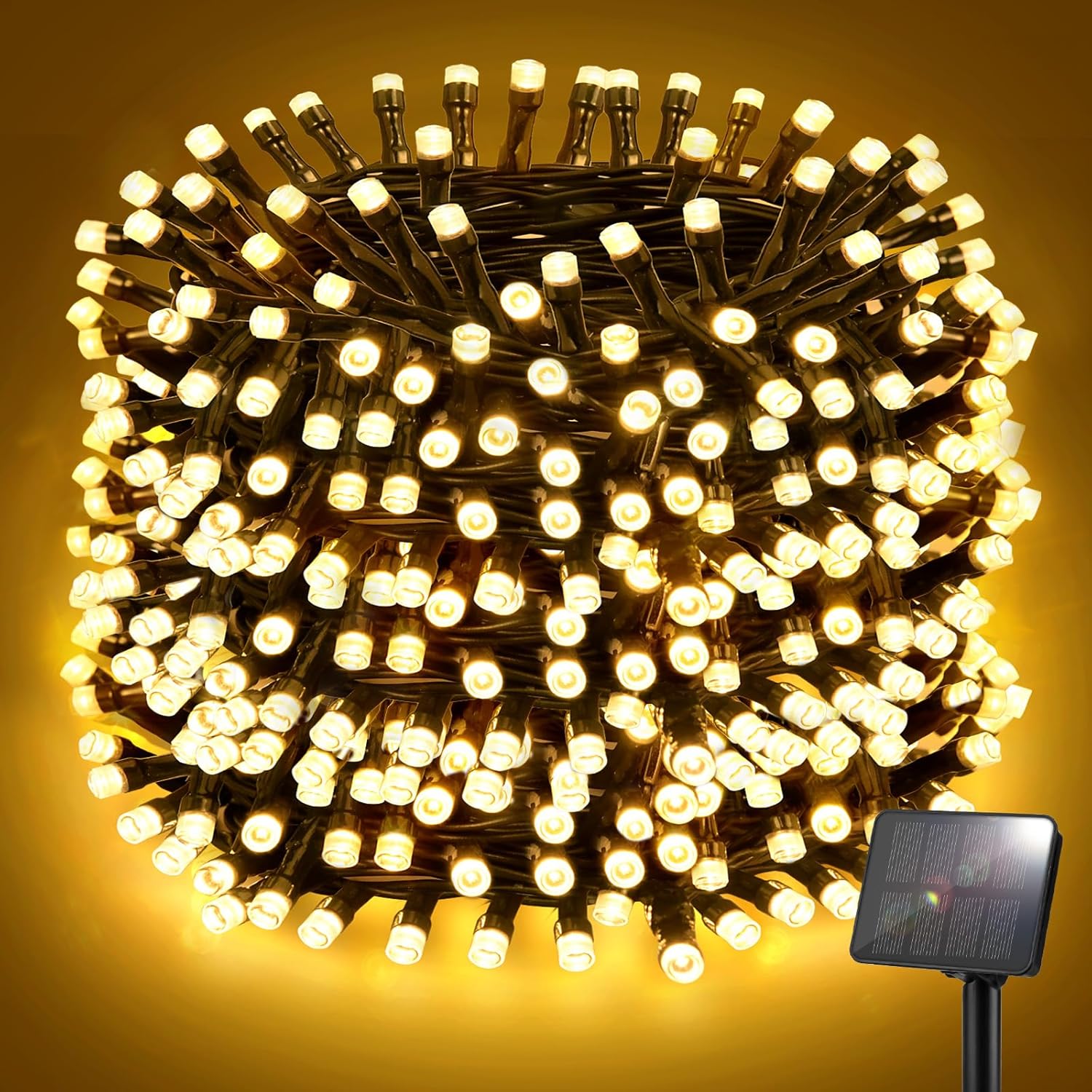 Solar Lichterkette aussen 5m 50 LED warmweiss IP65 8 Modi fuer Garten 5m-12m