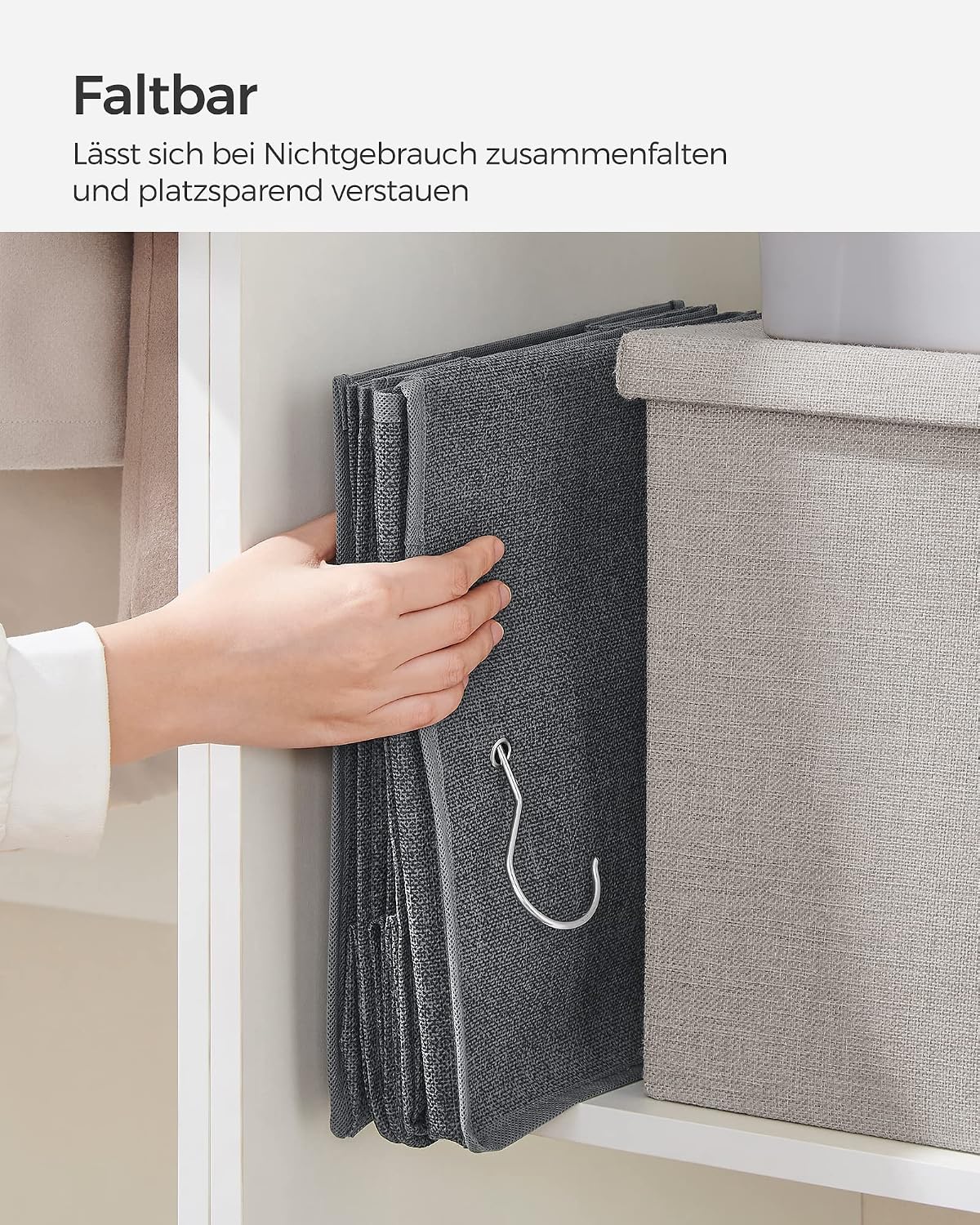 SONGMICS Haengeorganizer 4 Faecher faltbar Kleiderschrank Regal Hellgrau