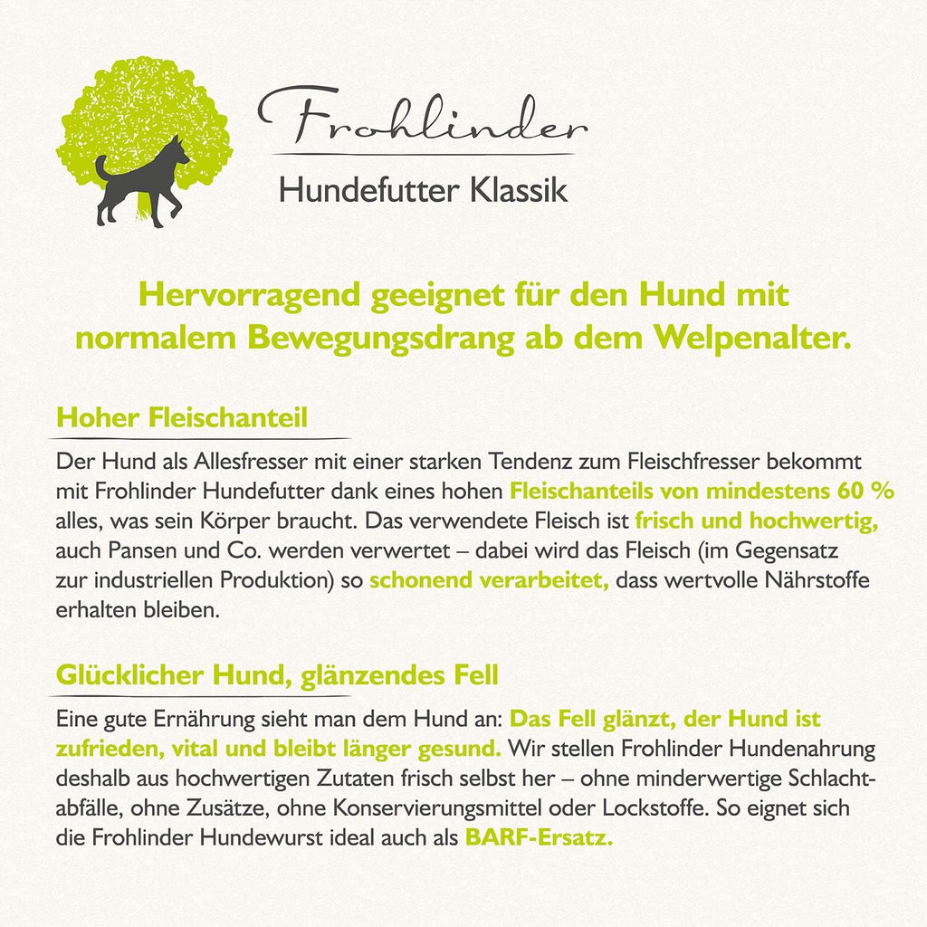 Frohlinder Hundewurst Klassik Vollnahrung fuer Hunde Welpen