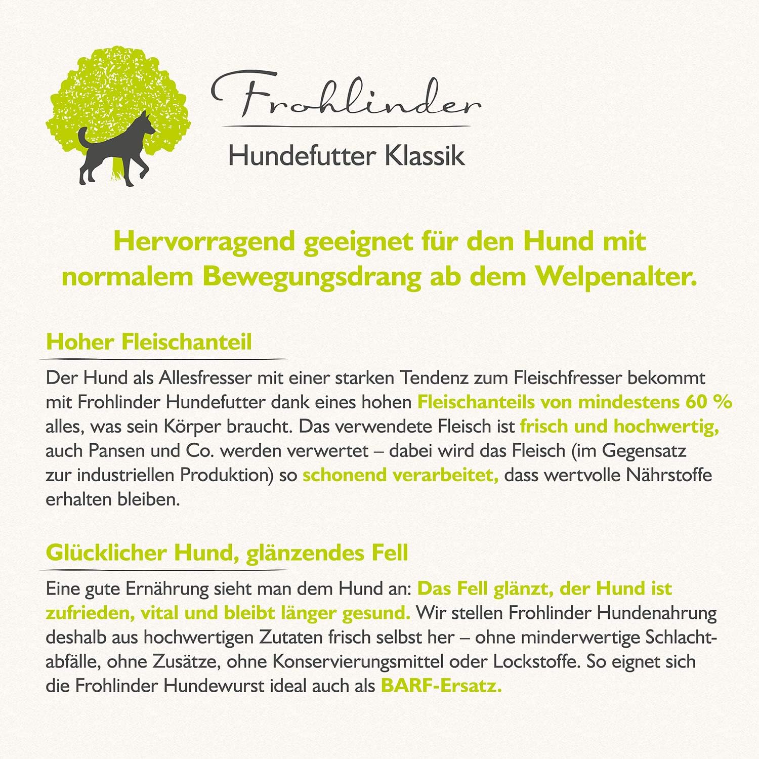 Frohlinder Hundewurst Klassik Vollnahrung fuer Hunde Welpen