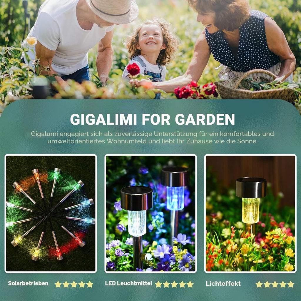 GIGALUMI 12er Solarleuchten Aussen warmweiss wasserdicht Garten Terrasse Weg