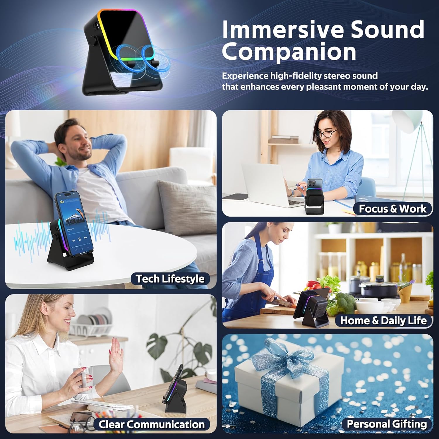 BIIB Bluetooth Induktionslautsprecher mit Telefonstaender Geschenk fuer Maenner