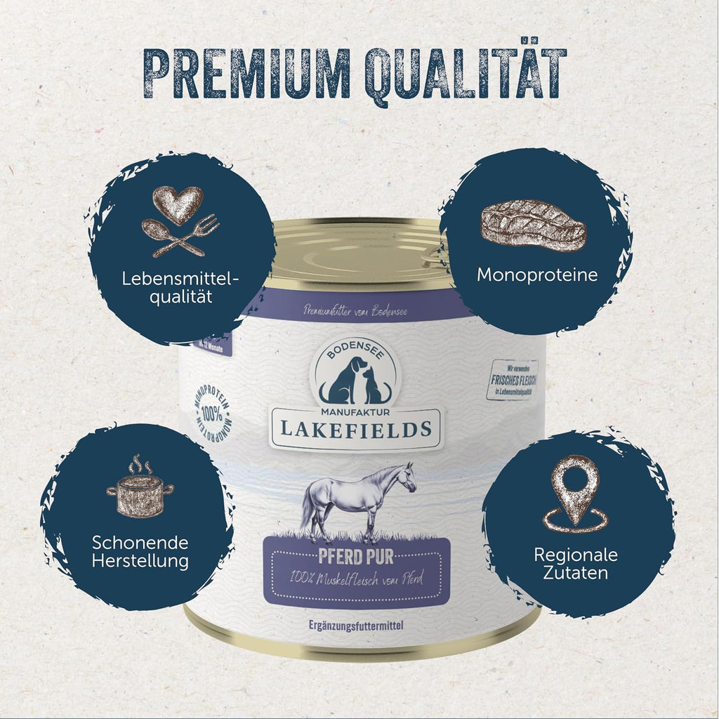 Lakefields Hundefutter Nass Pferd 100% Muskelfleisch 6x400g getreidefrei