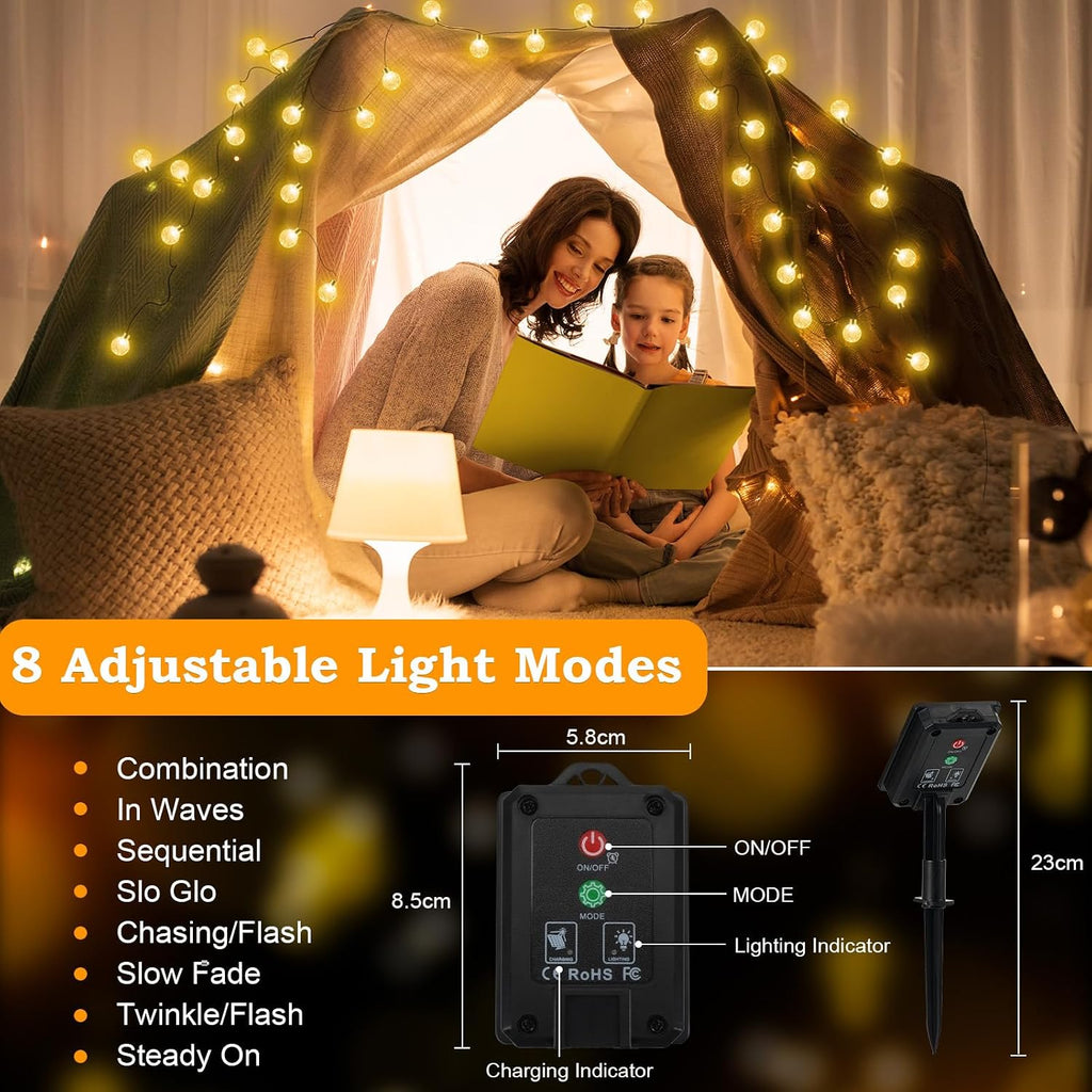 Solar Lichterkette 60 LED Warmweiss 3m+10,2m IP65 8 Modi fuer Garten Balkon