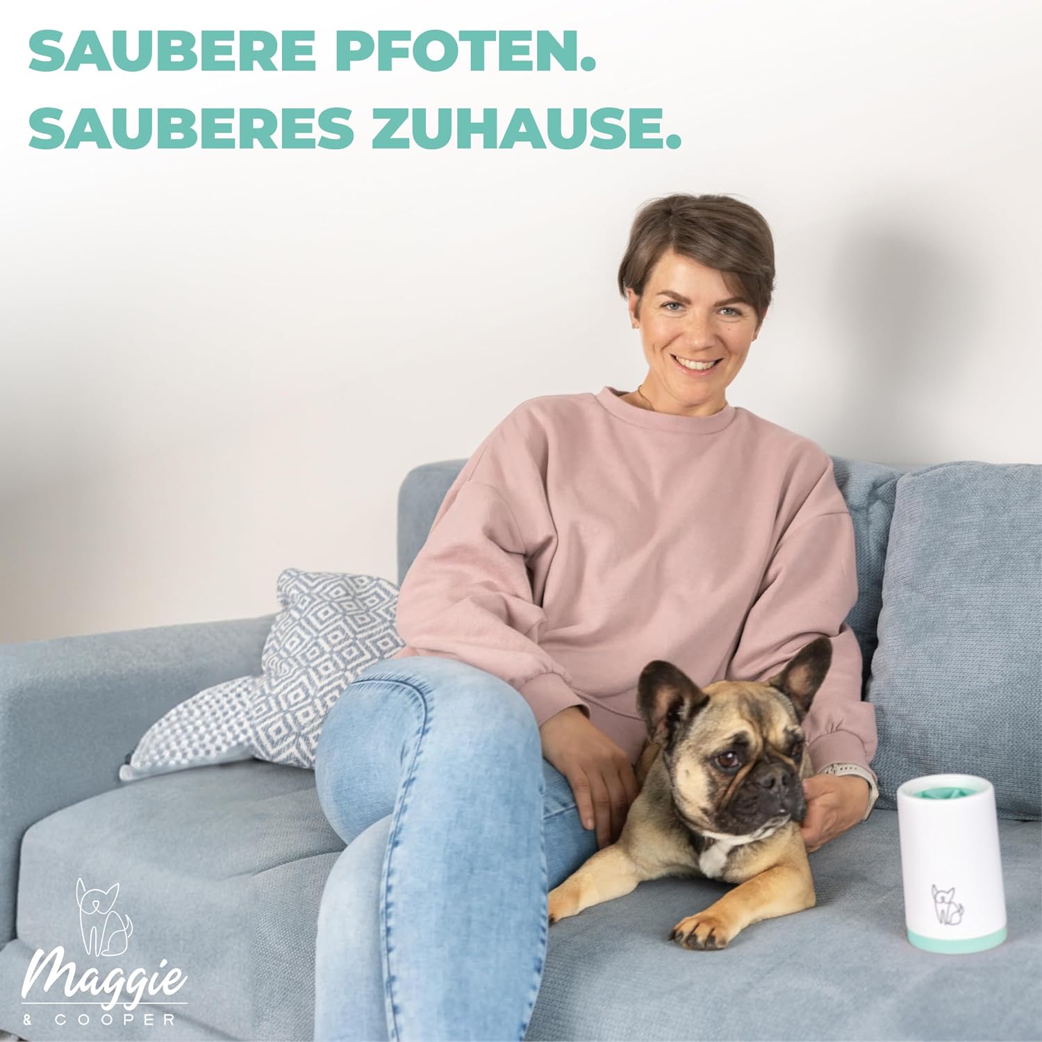 MAGGIE & COOPER Pfotenreiniger Groesse L mit weichen Buersten und Mikrofasertuch