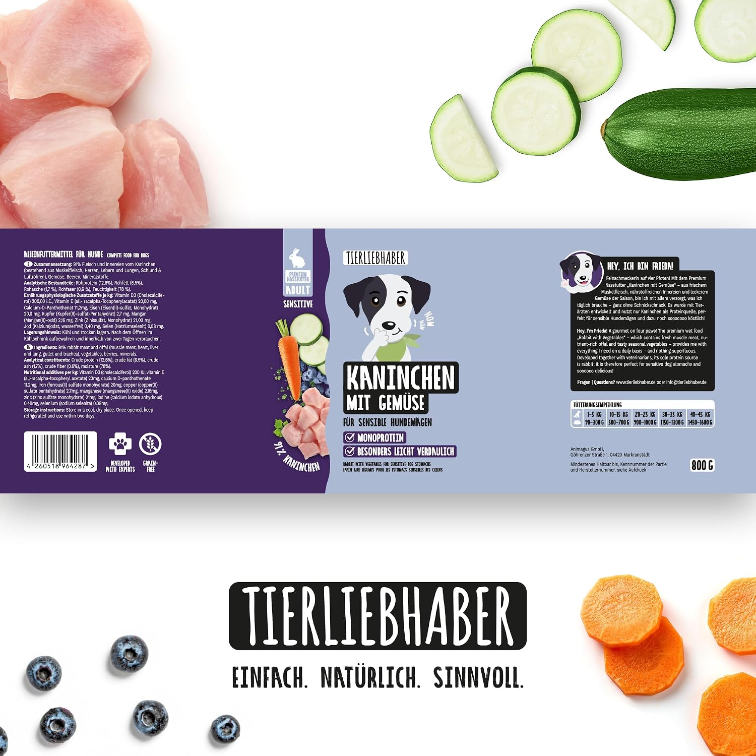 TIERLIEBHABER Hundefutter Nass Kaninchen mit Gemuese Dose