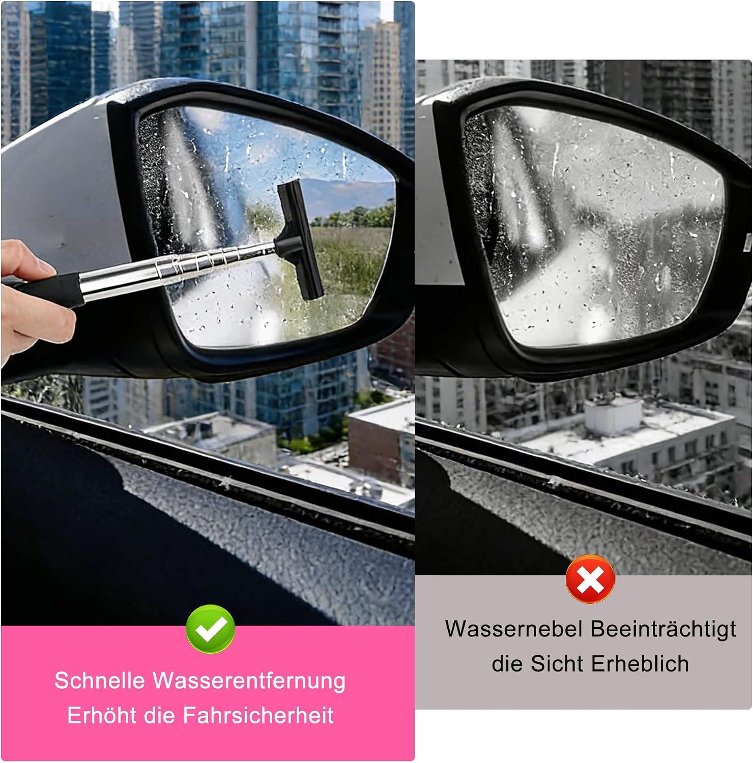 2er Set Teleskop-Fensterabzieher Auto mit Mikrofasertuch Scheibenreiniger