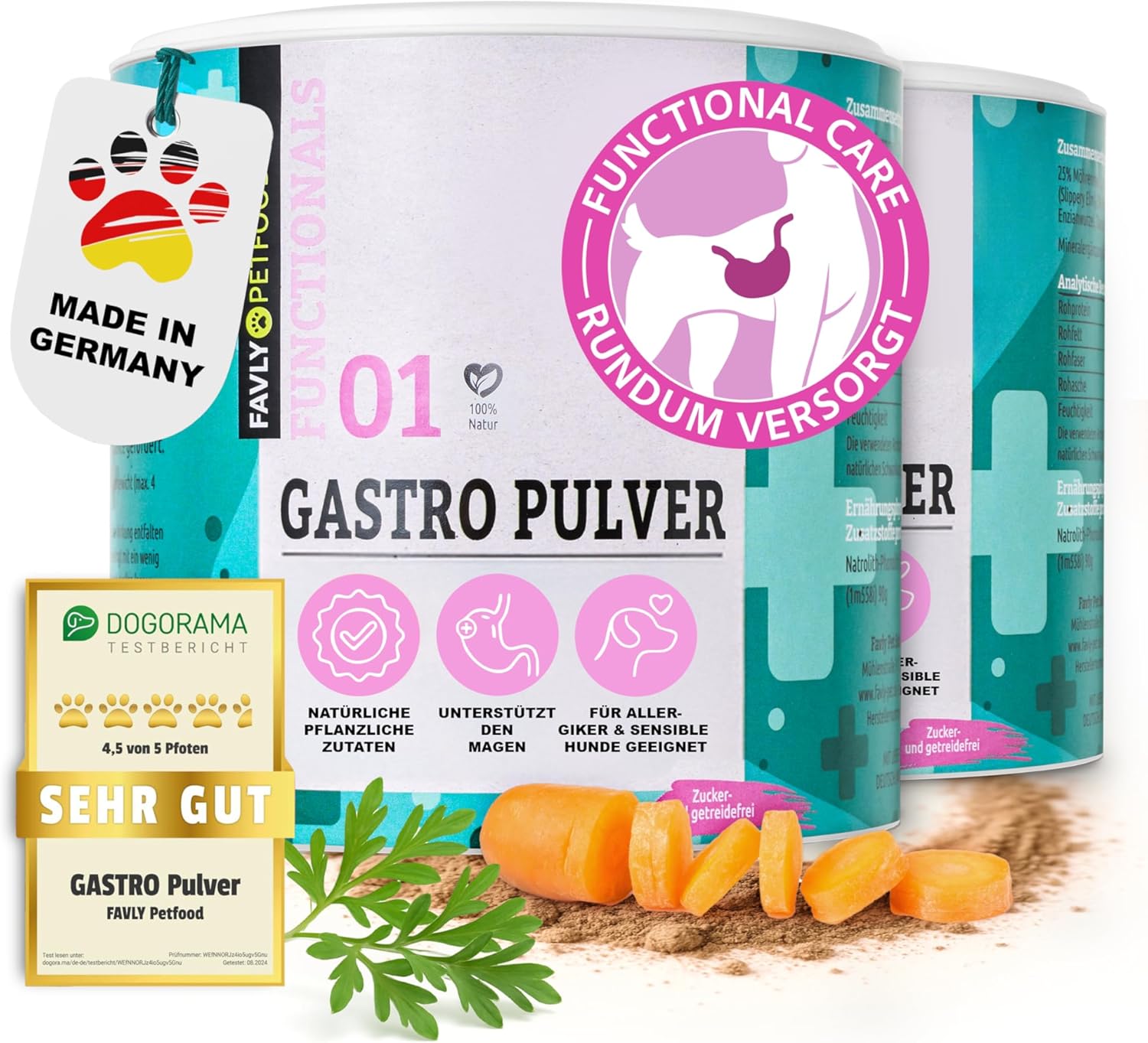 FAVLY Pulver Magen-Darm fuer Hunde - getreidefreies Ergaenzungsfutter, Rotulm