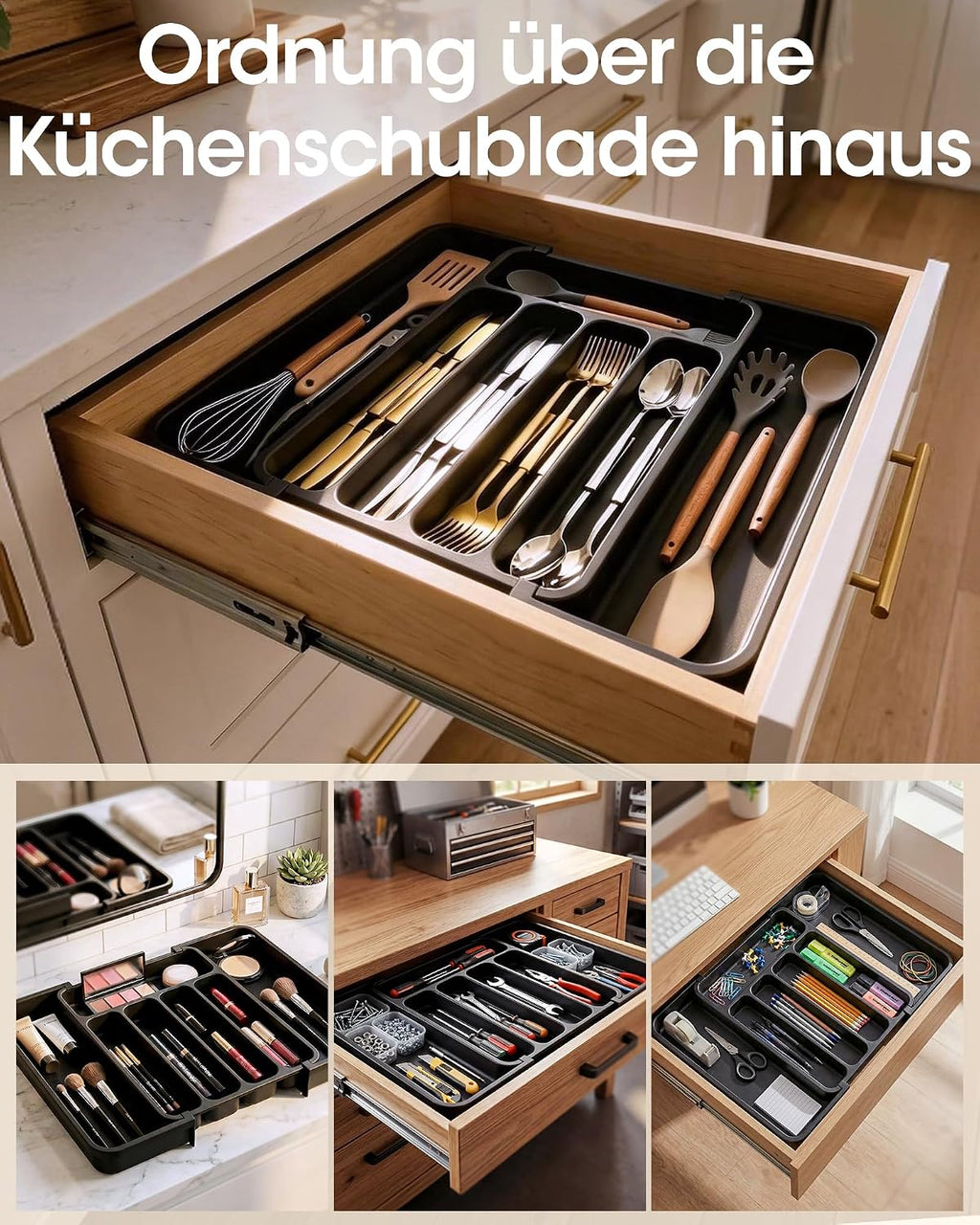 Besteckeinsatz erweiterbar fuer Schublade Kuechen Organizer Besteckkasten