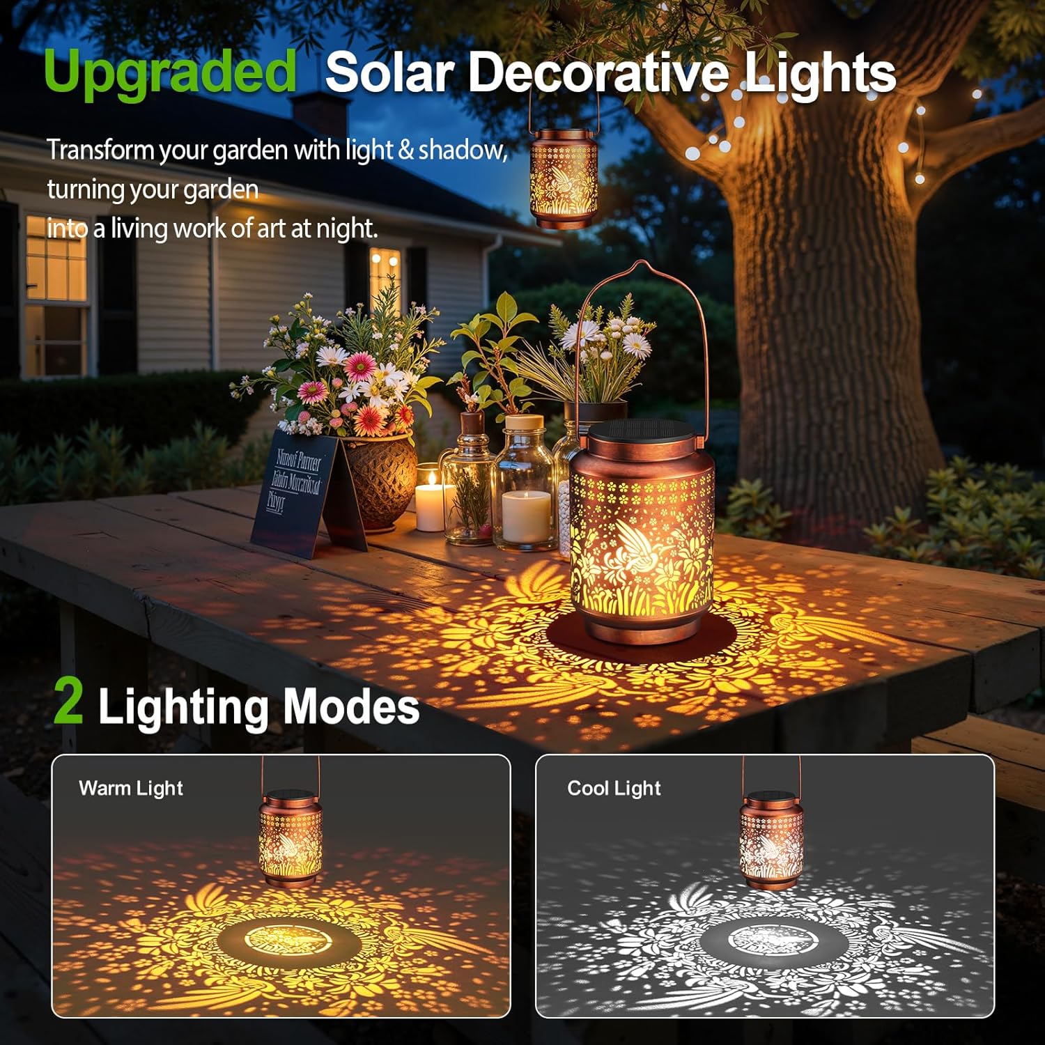 BUCASA Solarlaterne Kolibri 2er Set Haengend Metall Aussenleuchte Garten