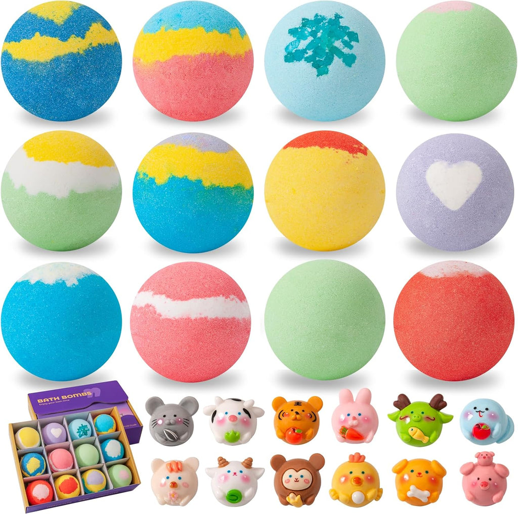Badebomben Kinder 12er Set mit Ueberraschungsspielzeug Bio Badekugeln