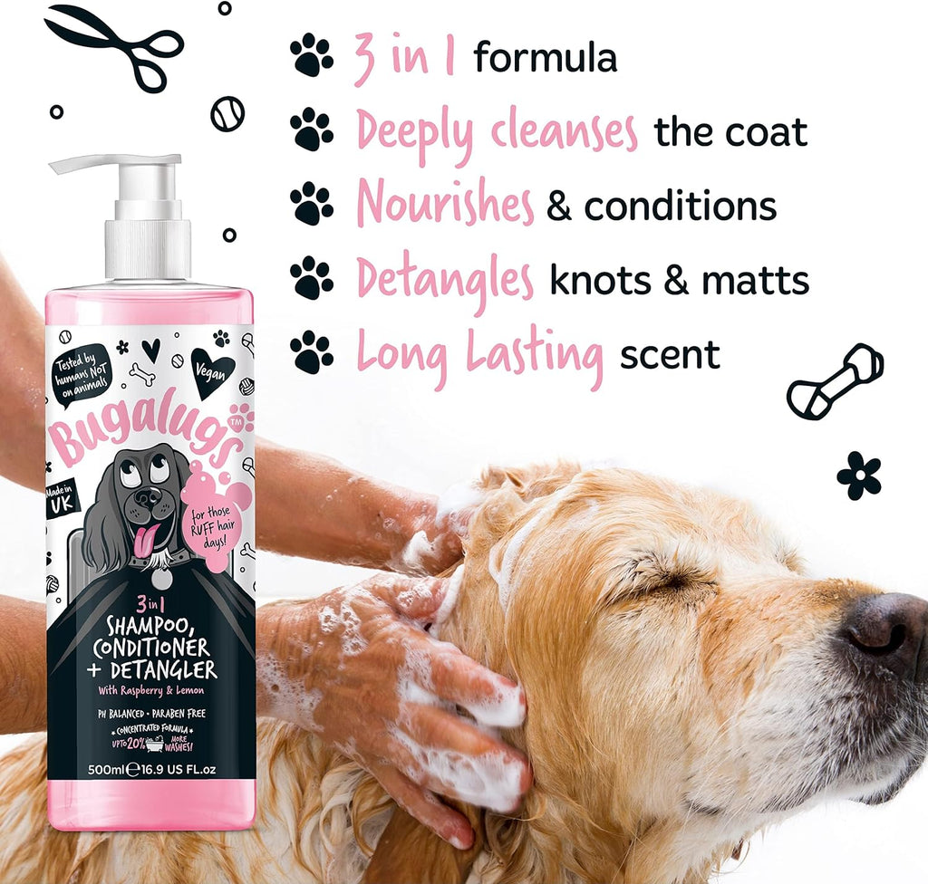 BUGALUGS Hundeshampoo 3‑in‑1 Reinigung Pflege Entwirrung Himbeer Zitrone -5