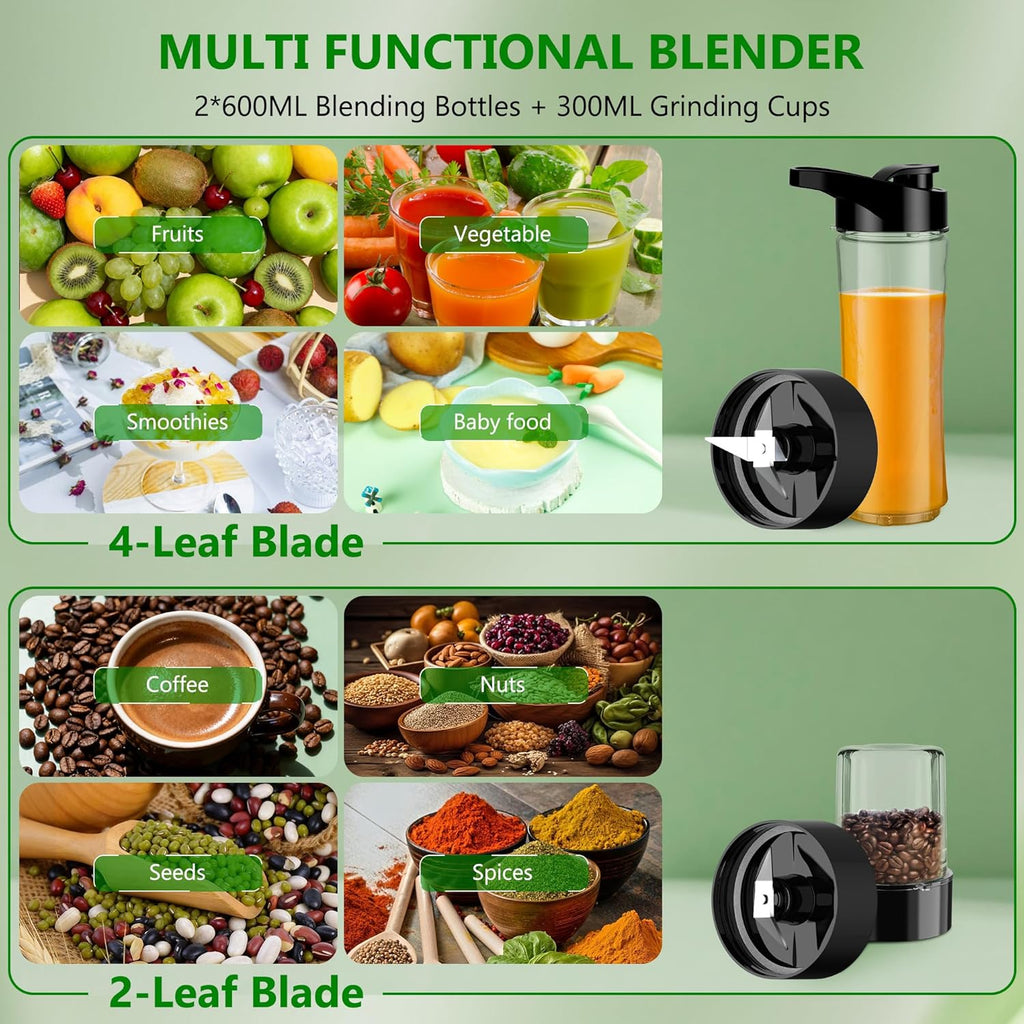 Smoothie Maker Standmixer 800 W mit 2 x Flaschen, Mixgeraet